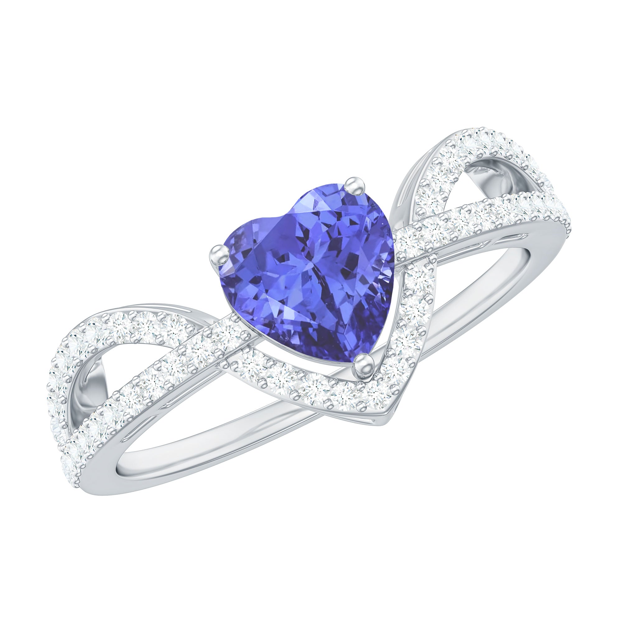 1.50 CT Designer Heart Solitaire Tanzanite and Diamond Ring