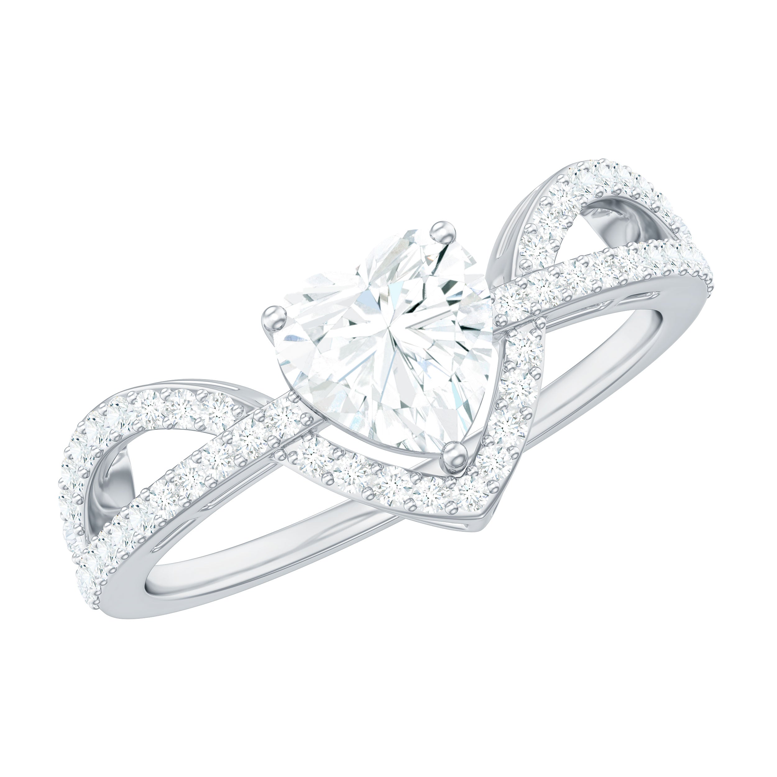 Heart Shaped Moissanite Designer Engagement Ring D-VS1 - Rosec Jewels