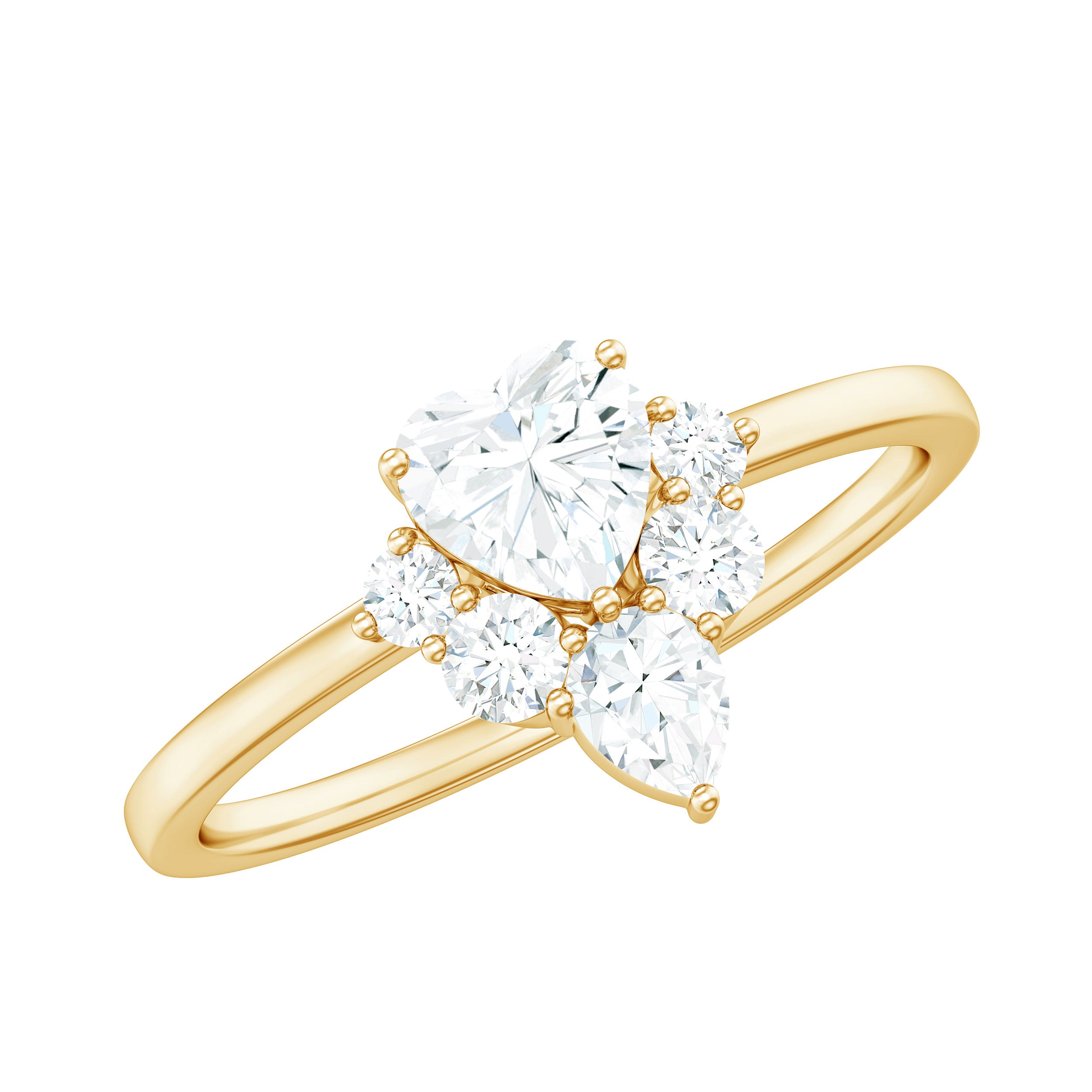 1 CT Cubic Zirconia Heart Engagement Ring with Side Stones AAAA - Rosec Jewels