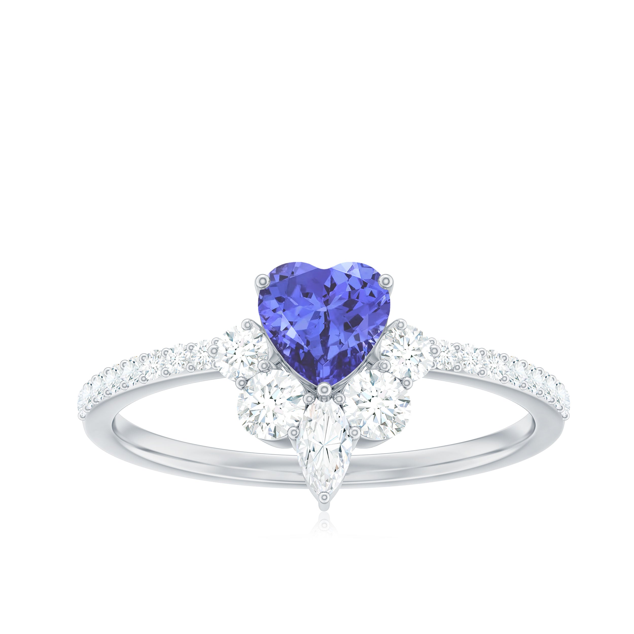 Natural Tanzanite Diamond Heart Promise Ring for Engagement AAA - Rosec Jewels