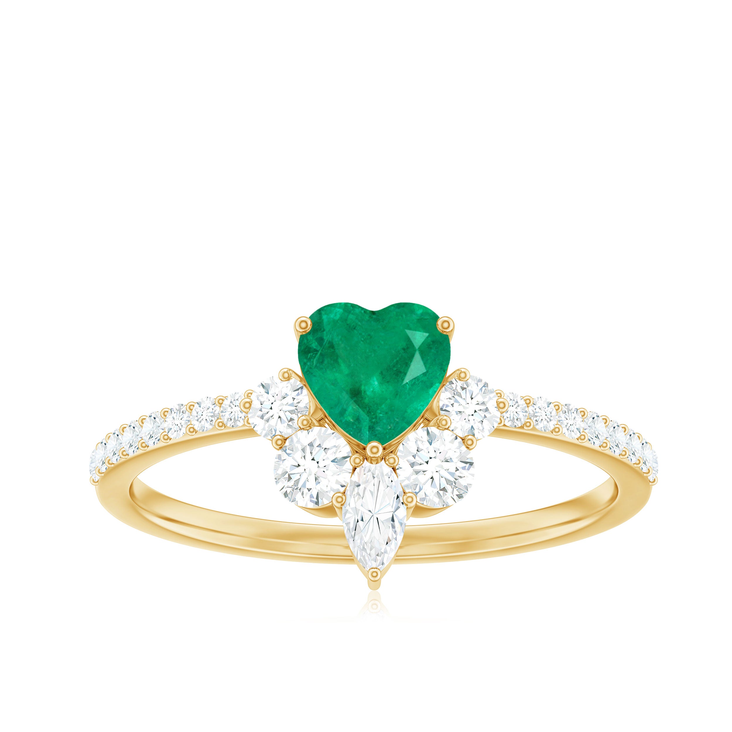 Rosec Jewels-Natural Emerald Heart Promise Ring with Diamond