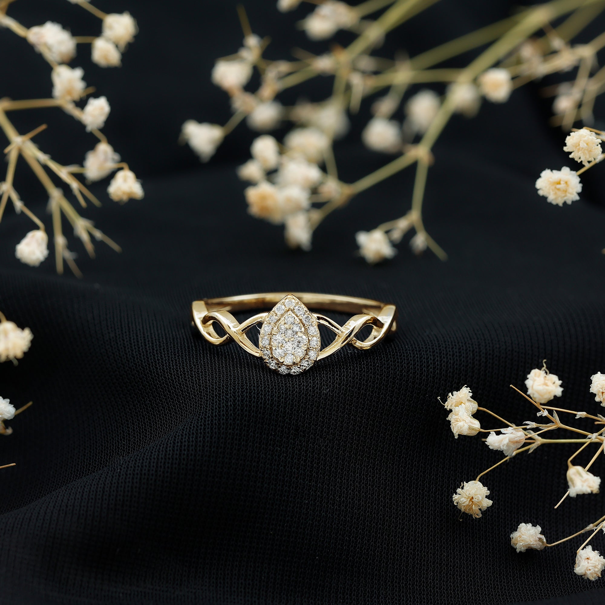 Rosec Jewels-Illusion Set Round Moissanite Crossover Halo Engagement Ring