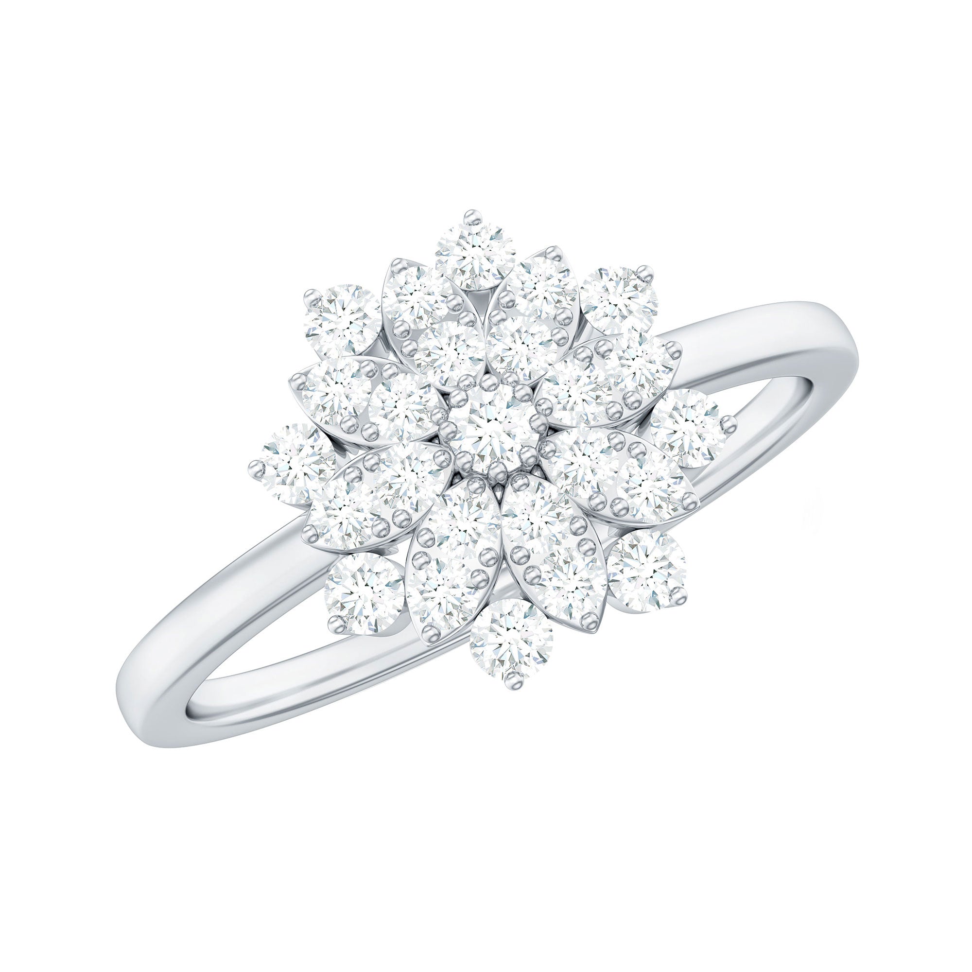 Certified Cubic Zirconia Flower Cluster Engagement Ring AAAA - Rosec Jewels