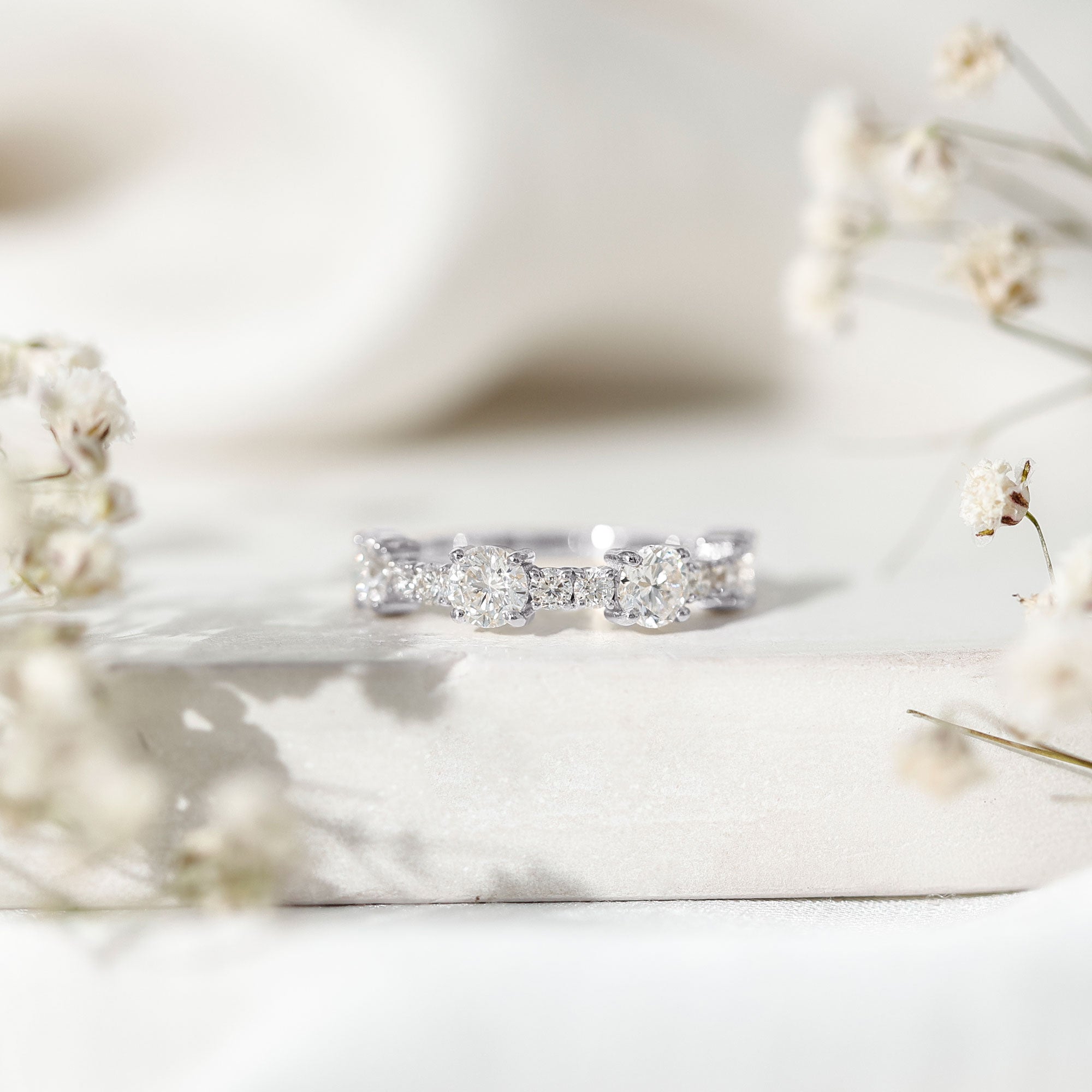 Round Moissanite Half Eternity Wedding Band D-VS1 - Rosec Jewels