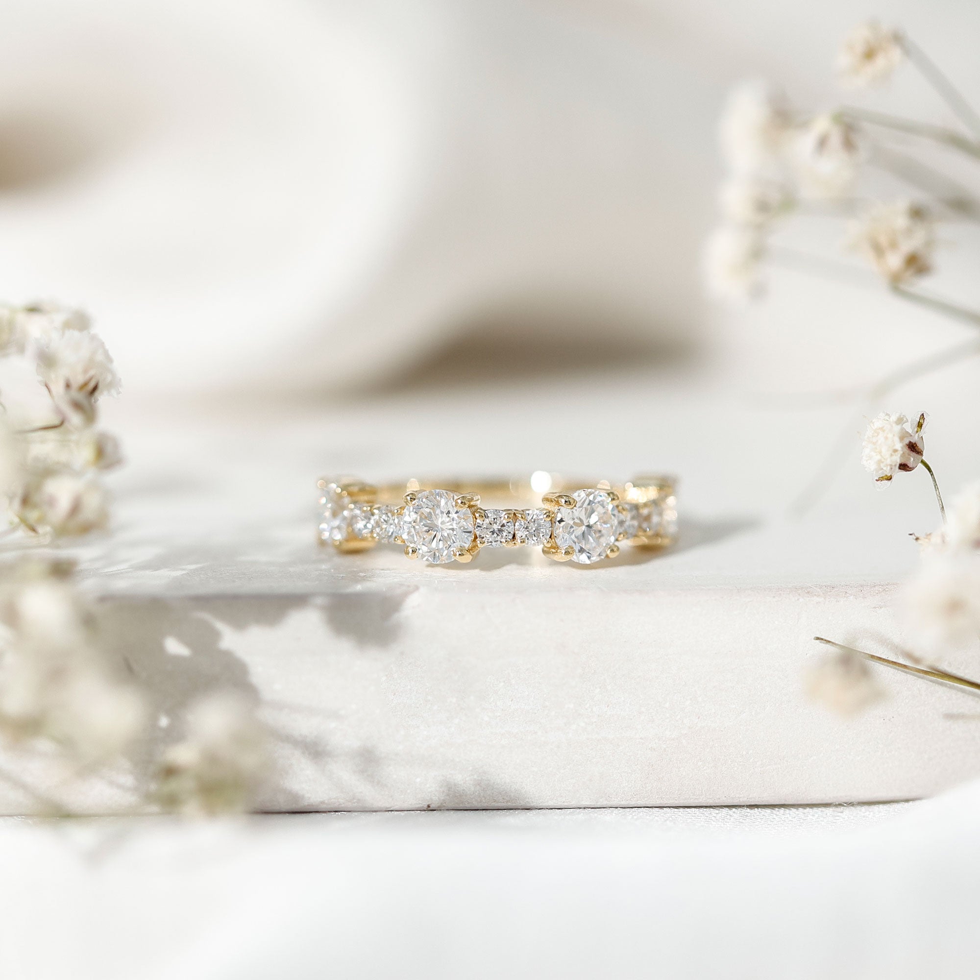 Round Moissanite Half Eternity Wedding Band D-VS1 - Rosec Jewels