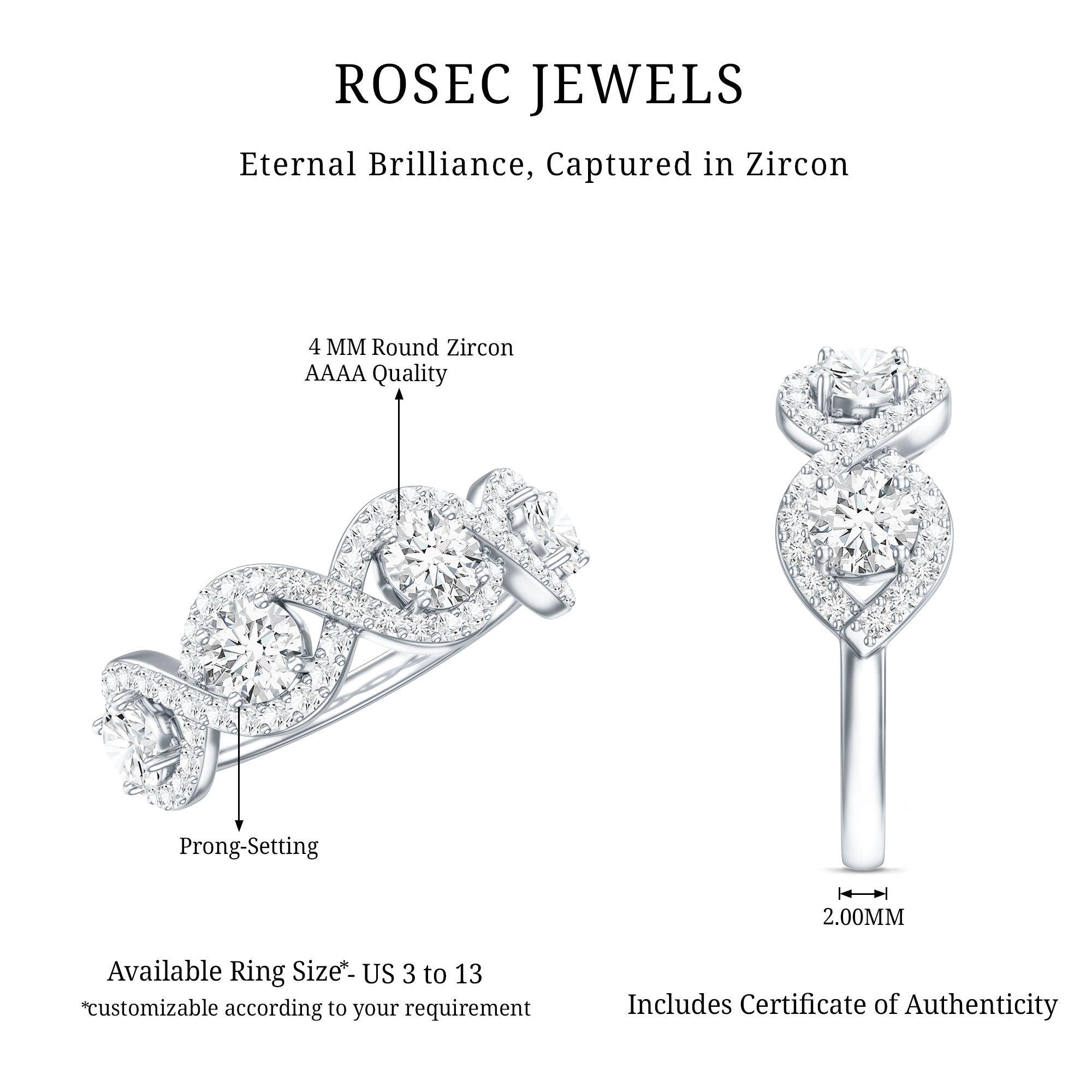 Cubic Zirconia Braided Half Eternity Band Ring AAAA - Rosec Jewels