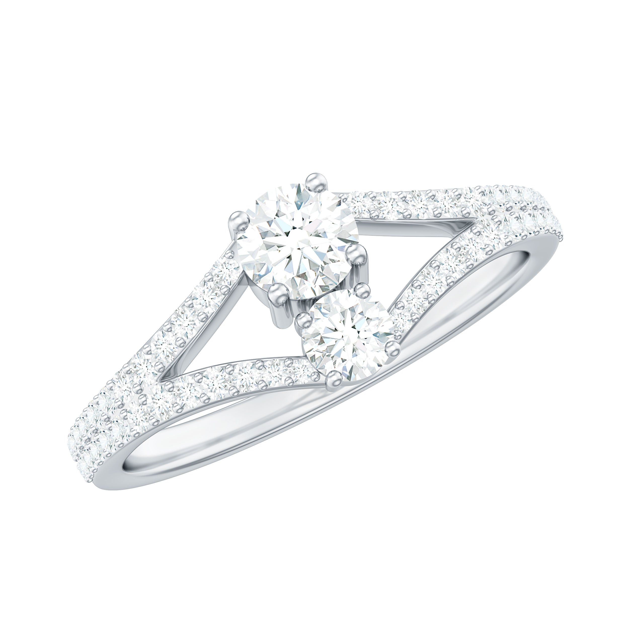 Moissanite Toi et Moi Engagement Ring with Split Shank