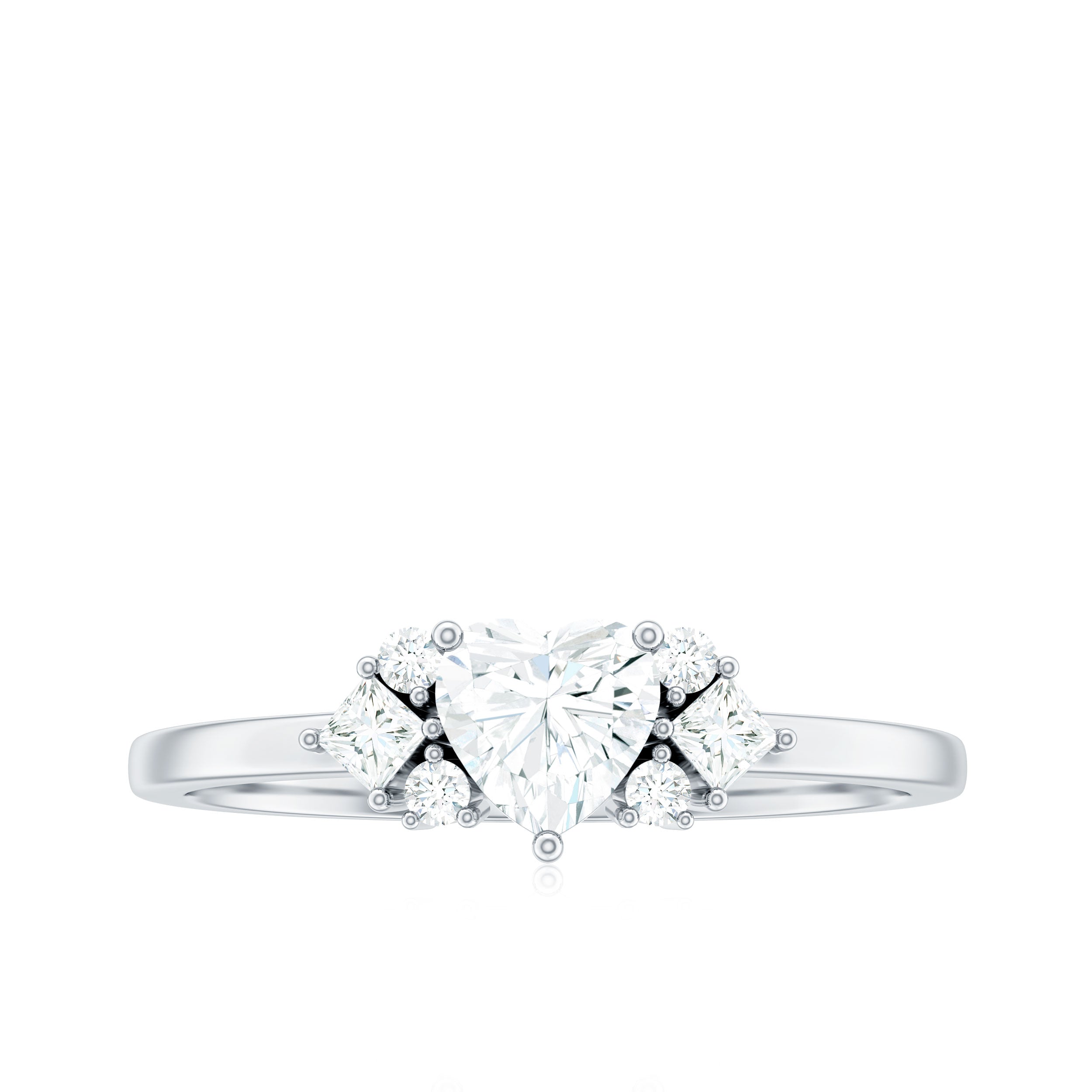 Heart Shape Moissanite Engagement Ring with Cluster Stones D-VS1 - Rosec Jewels