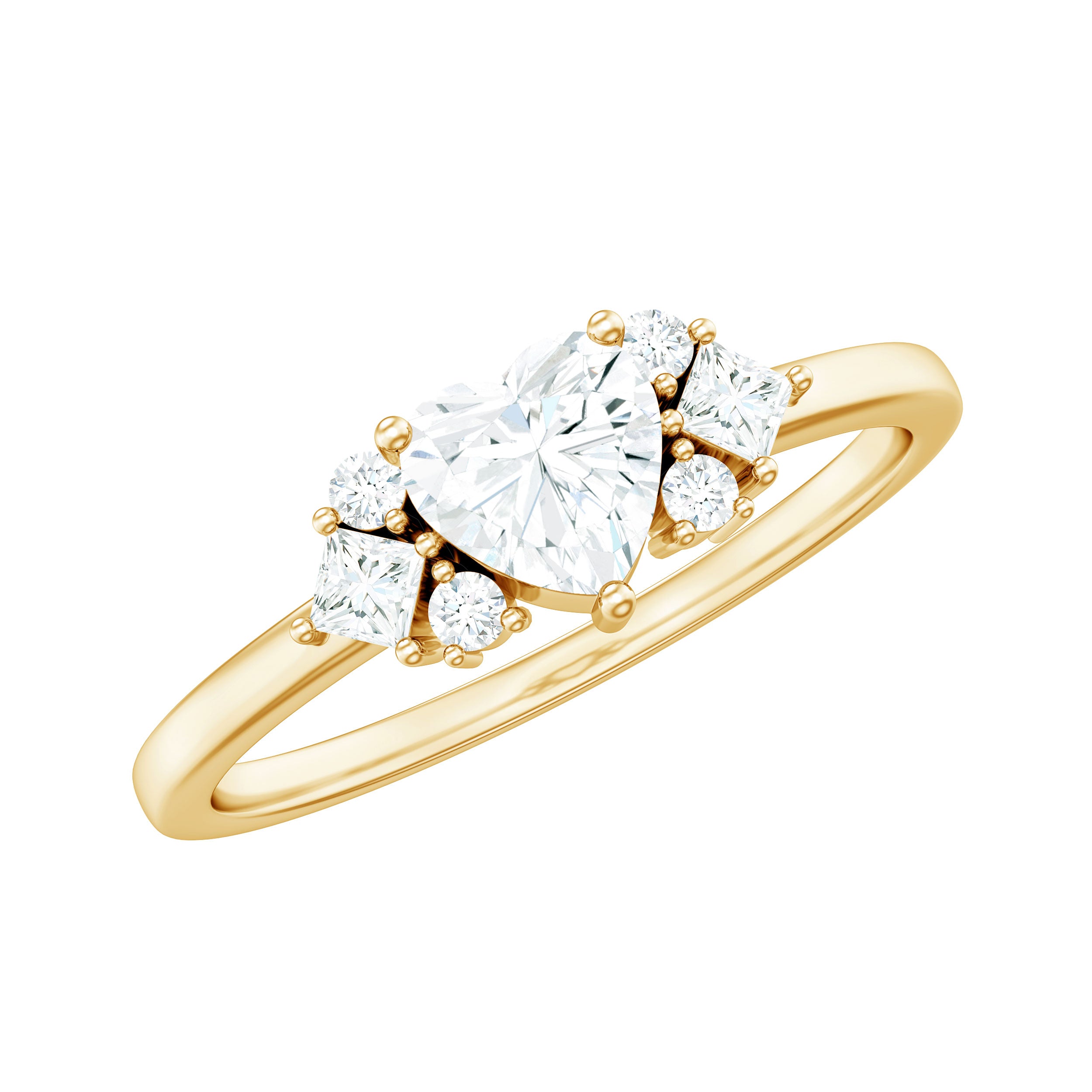 Heart Shape Moissanite Engagement Ring with Cluster Stones D-VS1 - Rosec Jewels