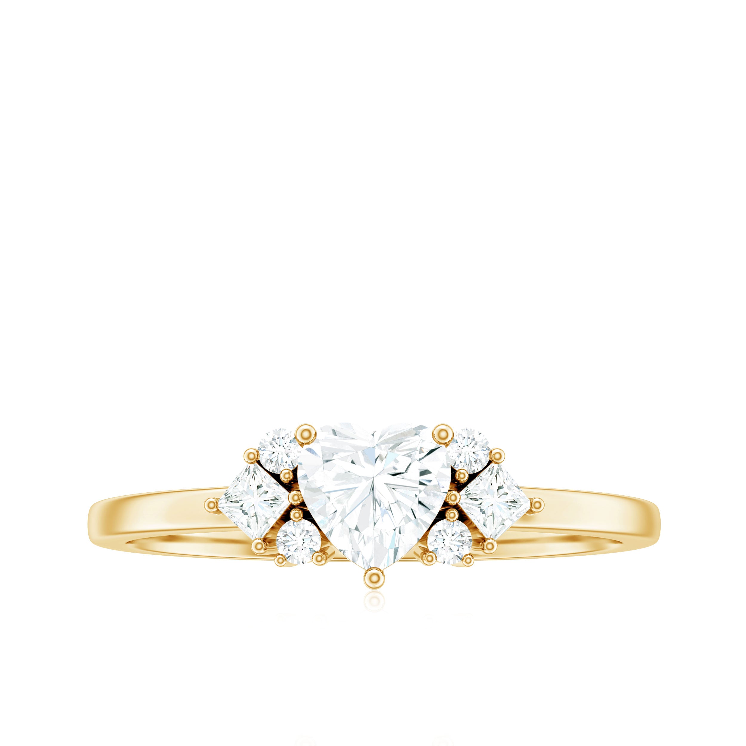 Heart Shape Moissanite Engagement Ring with Cluster Stones D-VS1 - Rosec Jewels