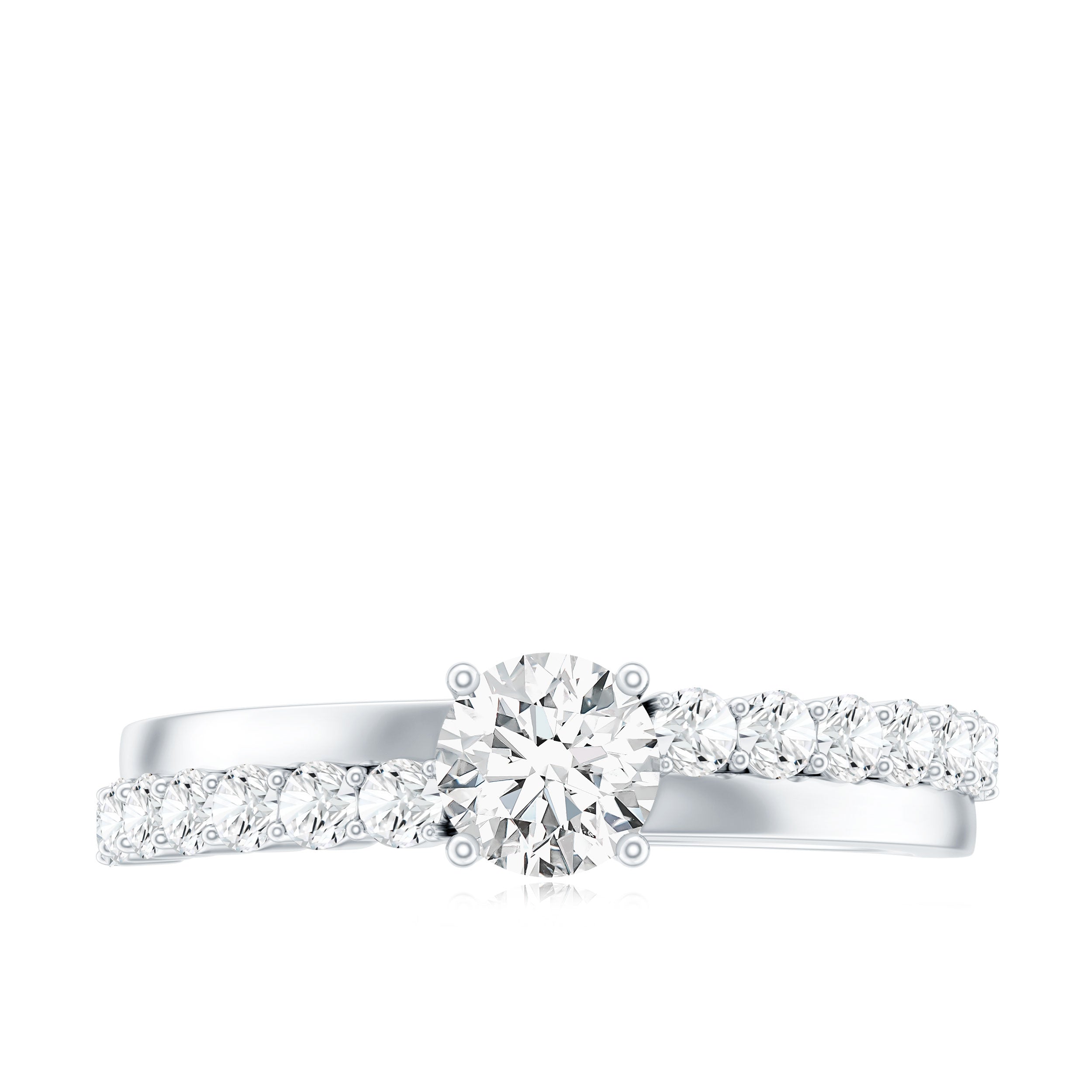 Round Cut Moissanite Engagement Ring with Side Stones D-VS1 - Rosec Jewels