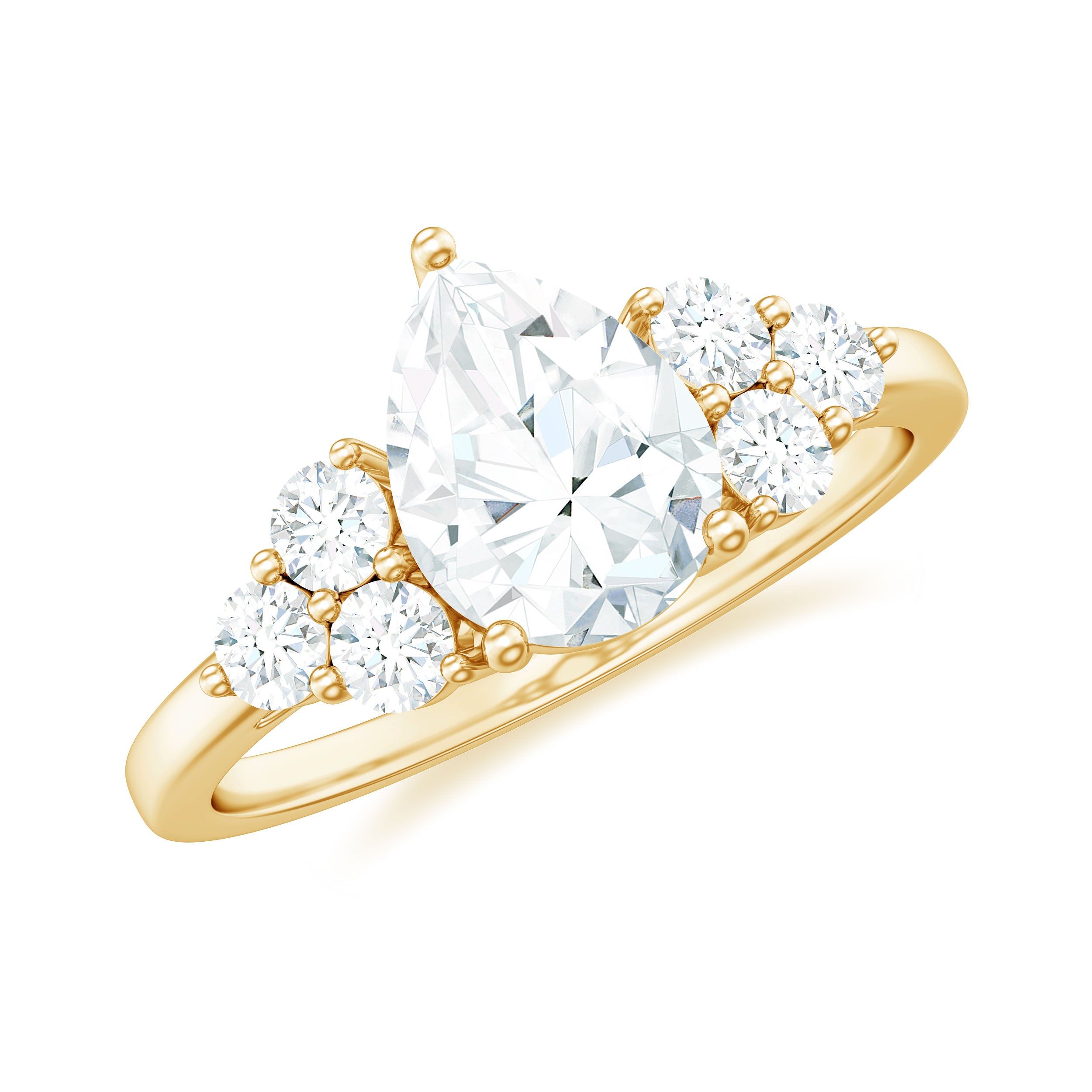 Certified 1.3 Carat Moissanite Pear Engagement Ring with Trio D-VS1 - Rosec Jewels