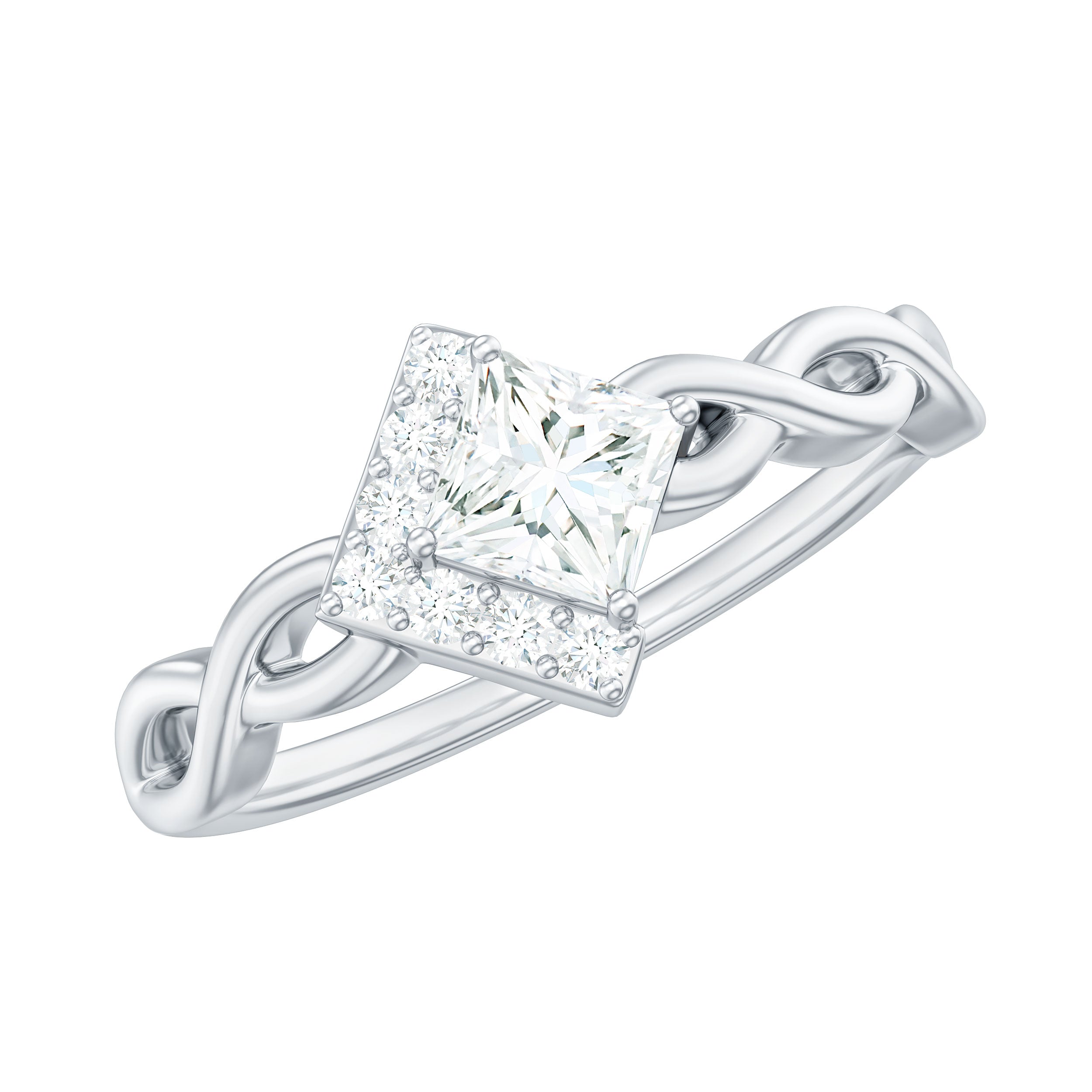 Princess Cut Moissanite Infinity Promise Ring with Half Halo D-VS1 - Rosec Jewels