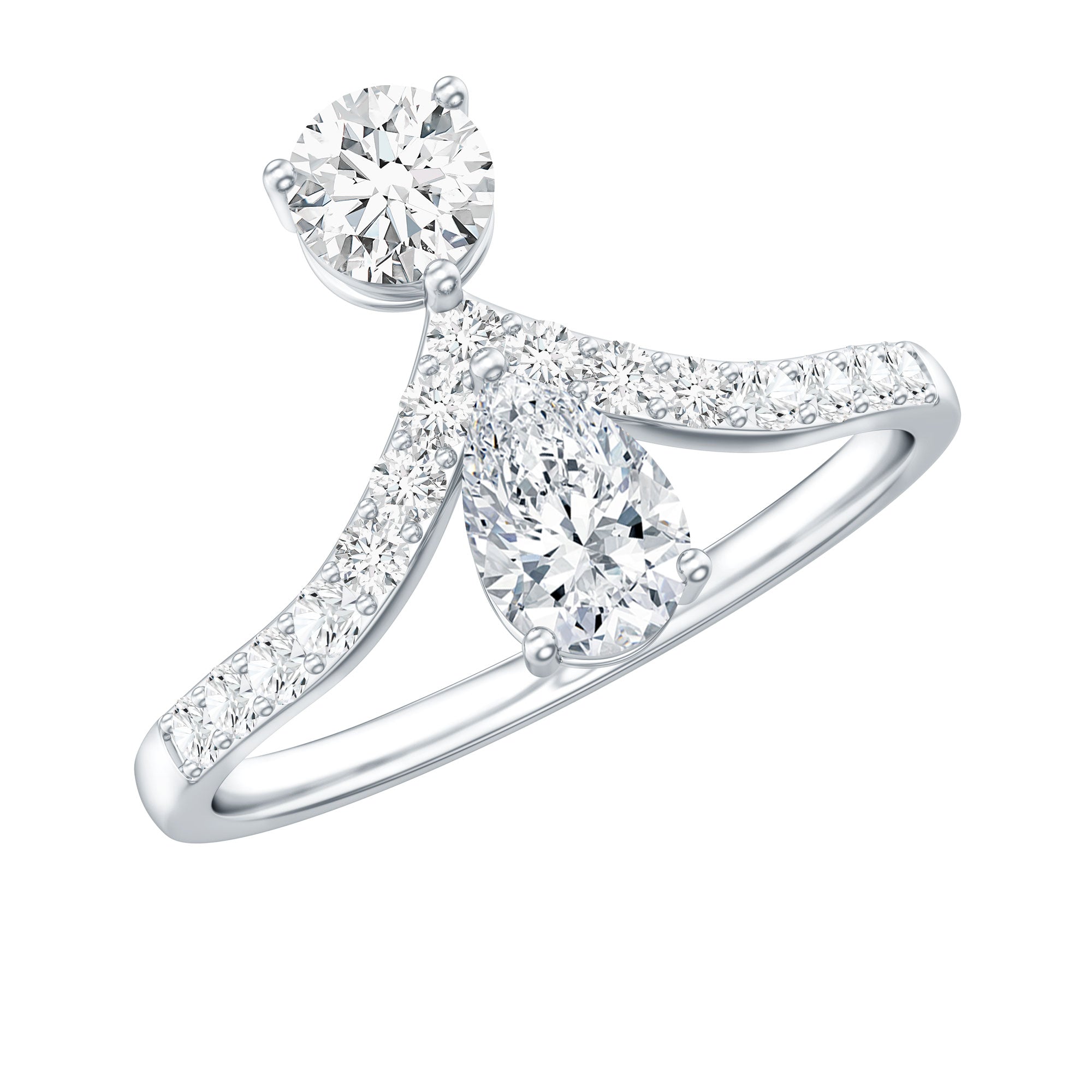 Pear and Round Cut Moissanite Toi et Moi Engagement Ring D-VS1 - Rosec Jewels
