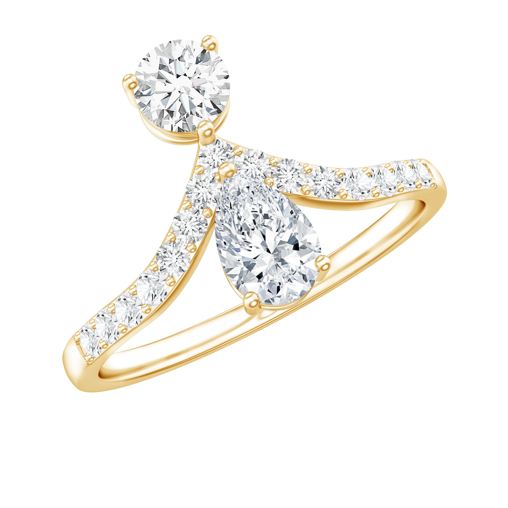 Pear and Round Cut Moissanite Toi et Moi Engagement Ring D-VS1 - Rosec Jewels