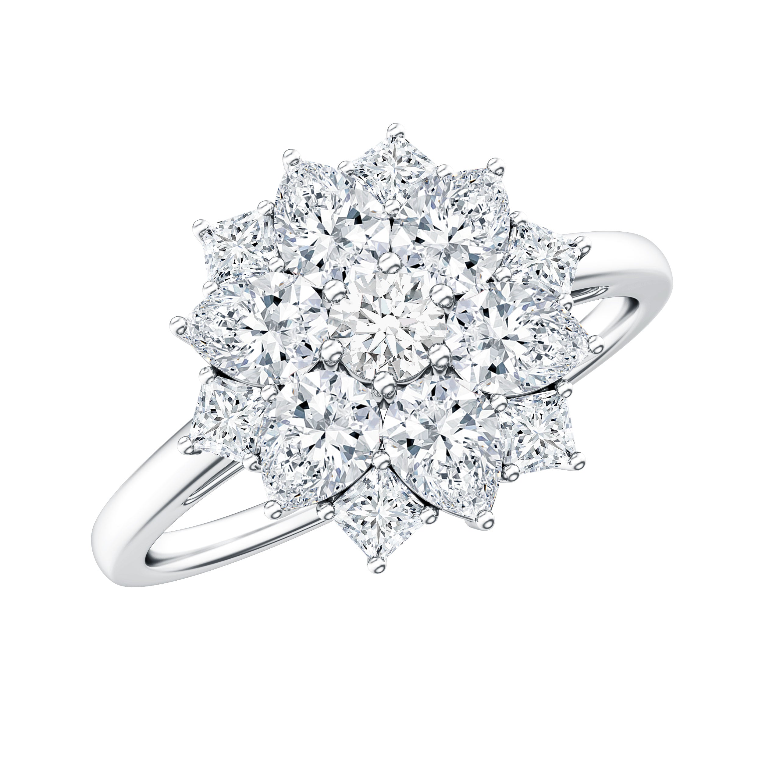 Womens Moissanite Flower Engagement Ring with Certificate D-VS1 - Rosec Jewels