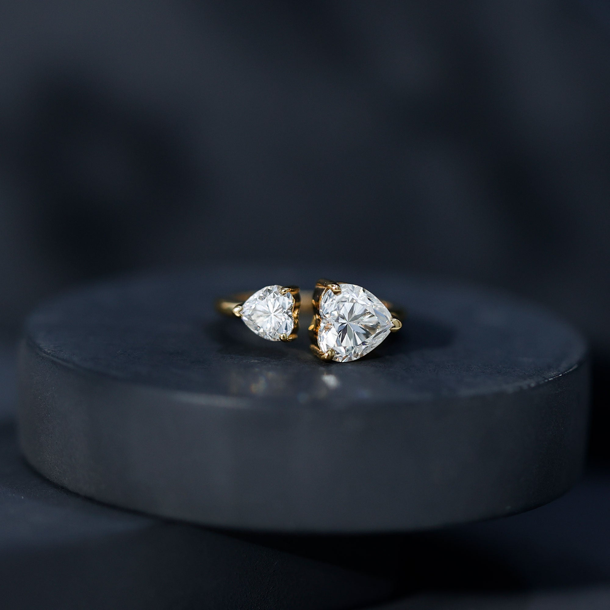 Heart Shape Moissanite Two Stone Cuff Ring D-VS1 - Rosec Jewels
