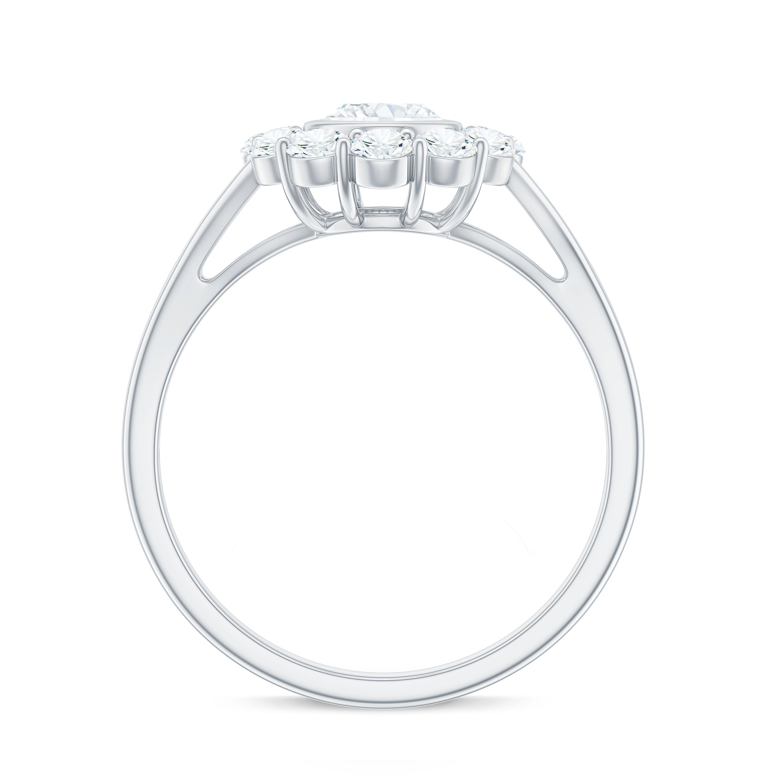 Rosec Jewels-Oval Cut Moissanite Halo Engagement Ring with Split Shank