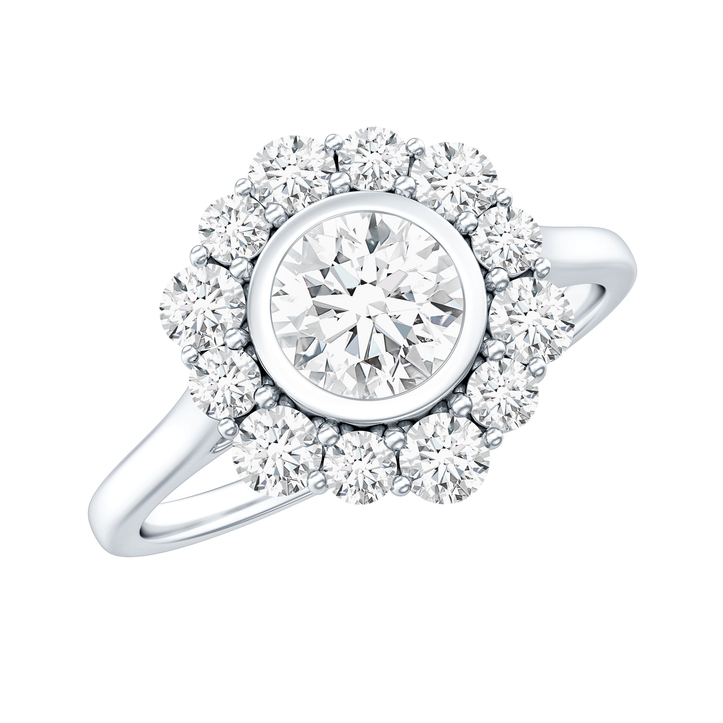 Round Moissanite Statement Engagement Ring with Halo D-VS1 - Rosec Jewels