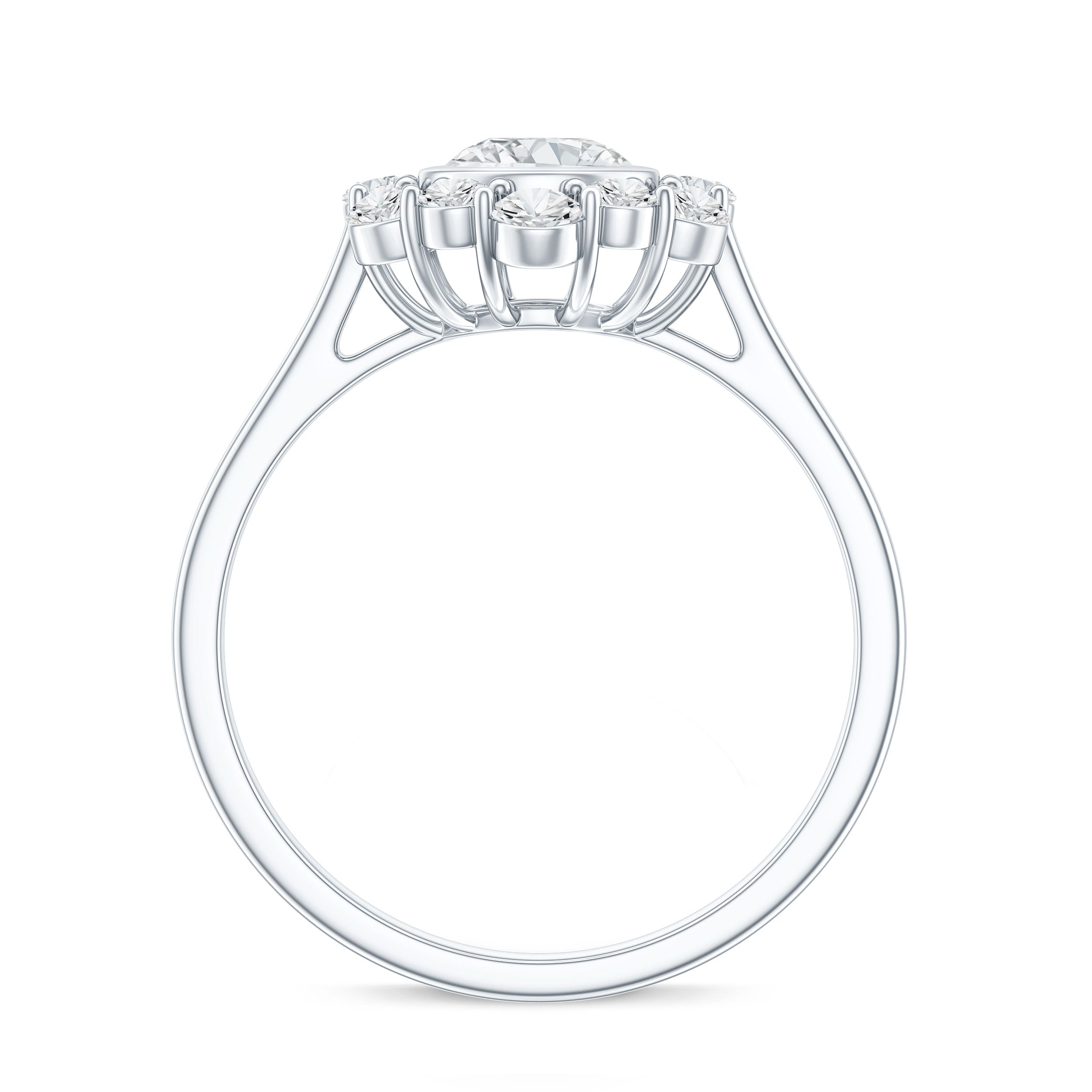 Round Moissanite Statement Engagement Ring with Halo D-VS1 - Rosec Jewels