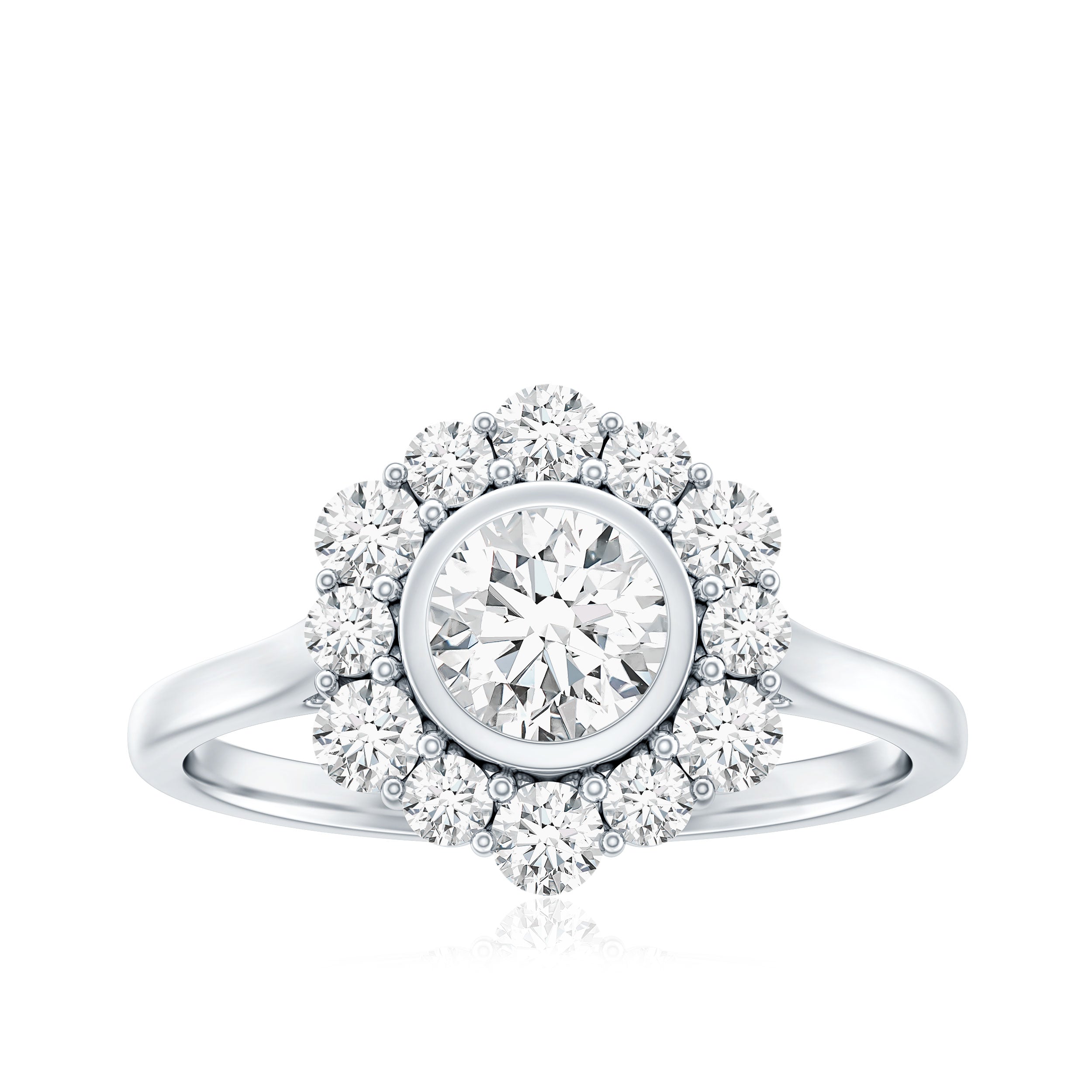 Round Moissanite Statement Engagement Ring with Halo D-VS1 - Rosec Jewels