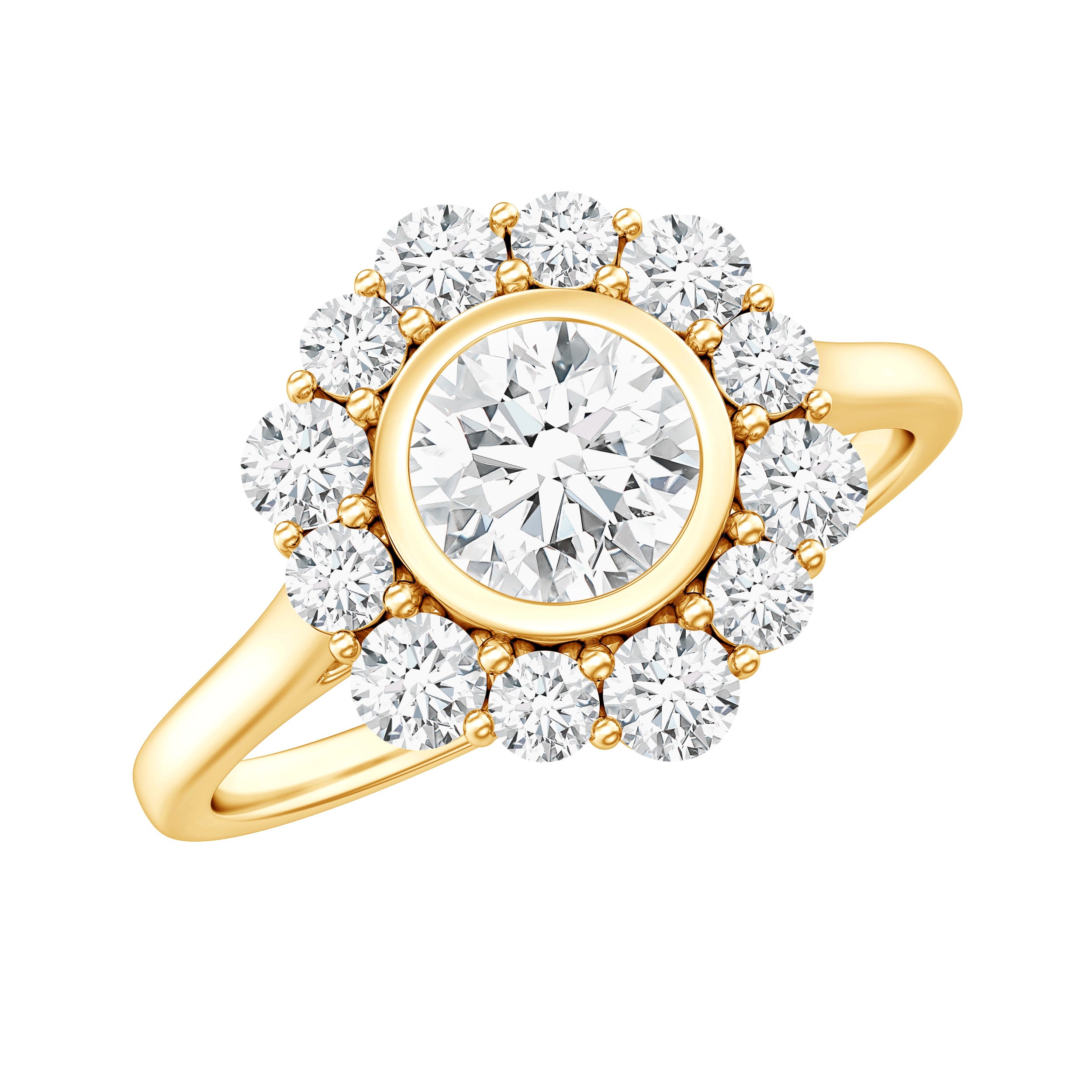 Round Moissanite Statement Engagement Ring with Halo D-VS1 - Rosec Jewels