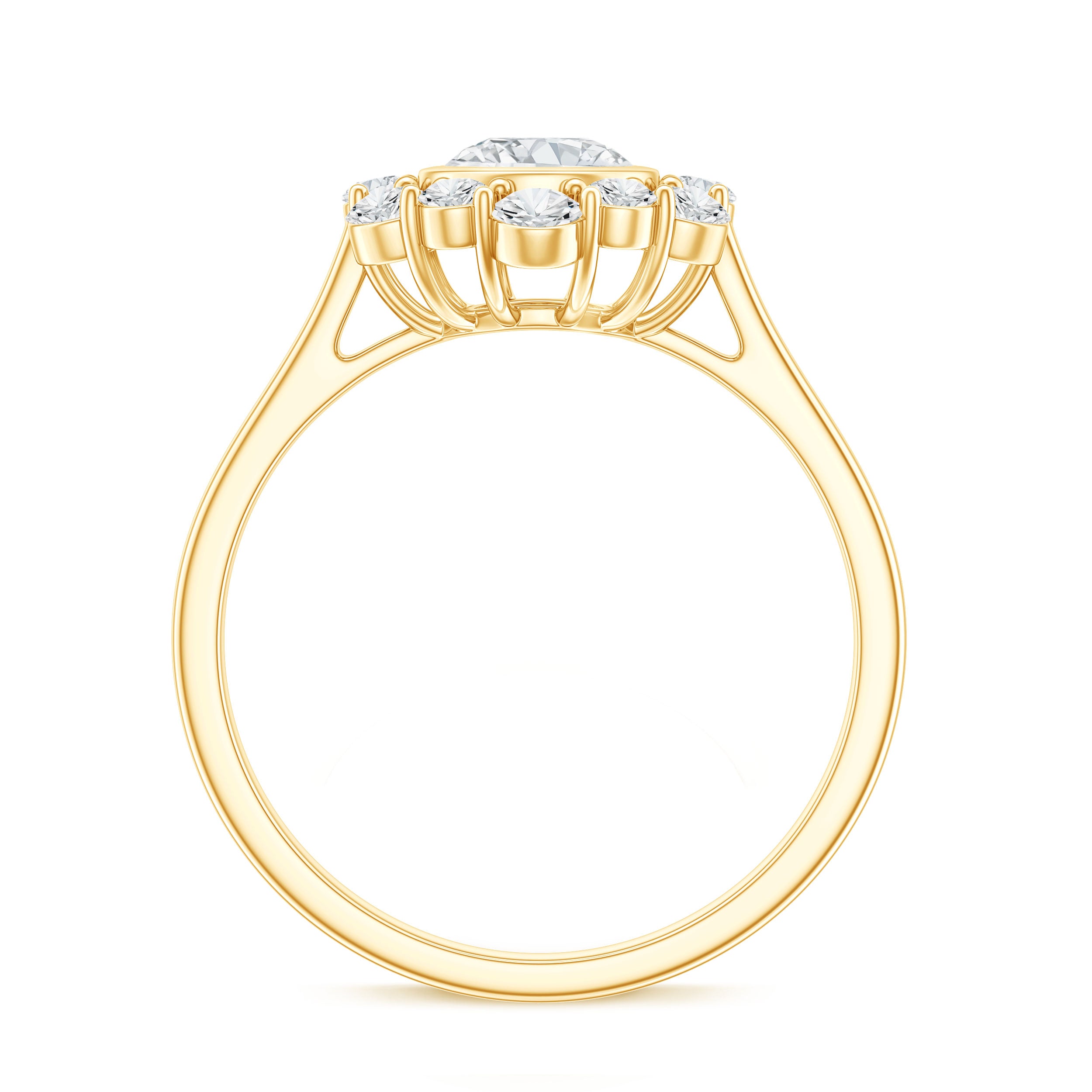 Round Moissanite Statement Engagement Ring with Halo D-VS1 - Rosec Jewels