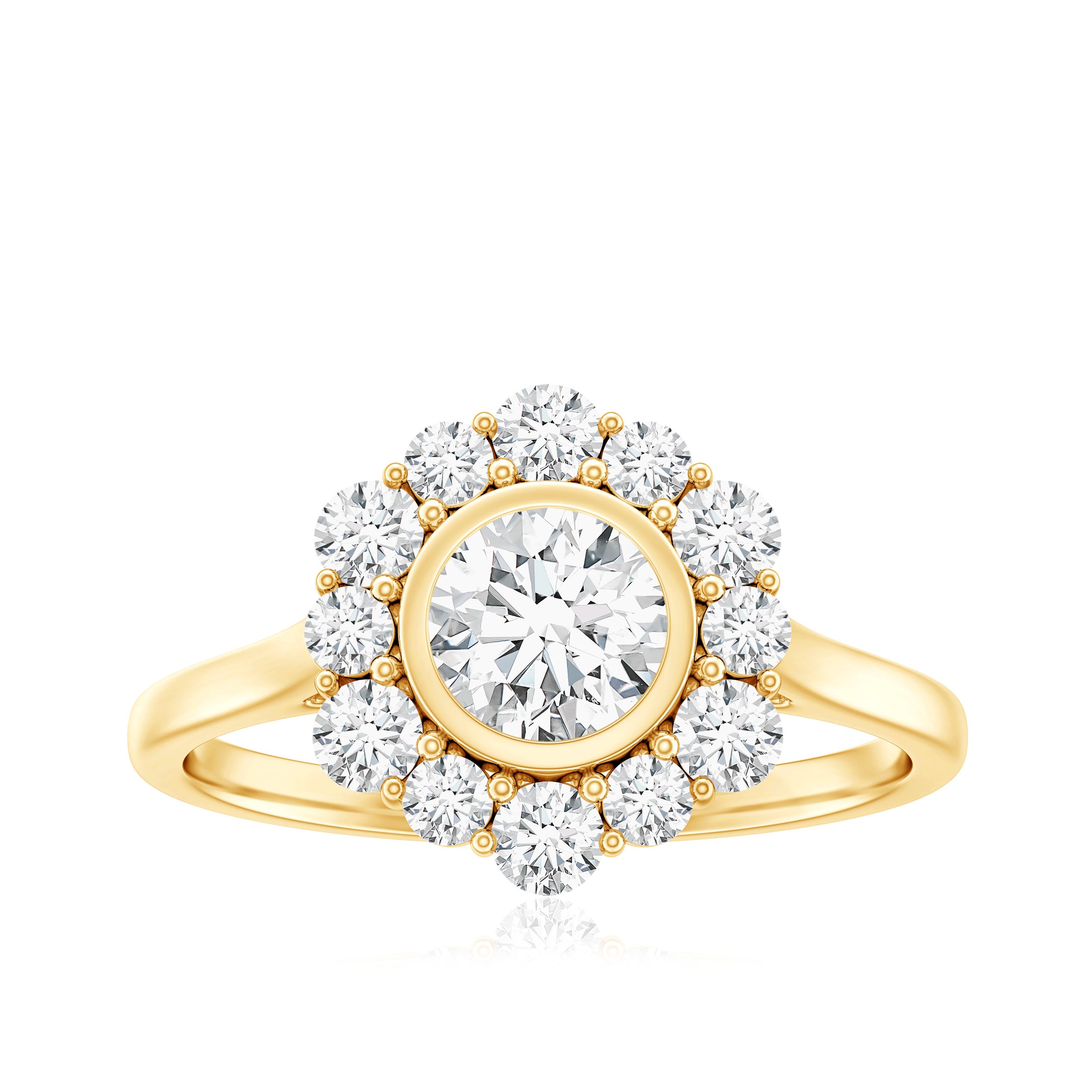 Round Moissanite Statement Engagement Ring with Halo D-VS1 - Rosec Jewels