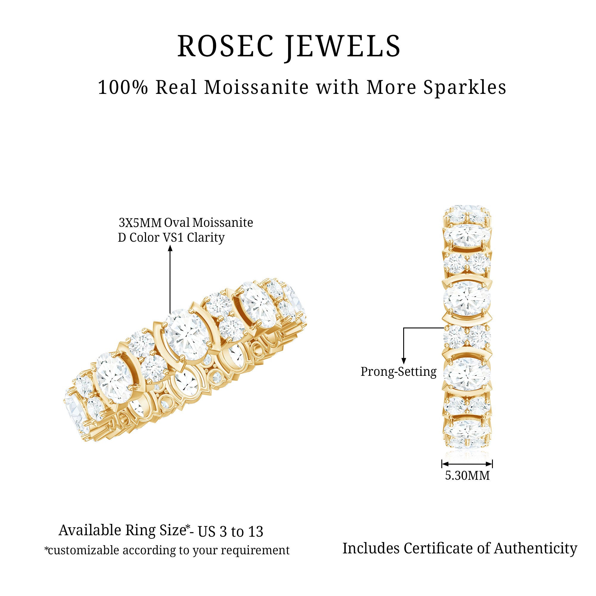 Oval Cut Moissanite Full Eternity Wedding Band D-VS1 - Rosec Jewels