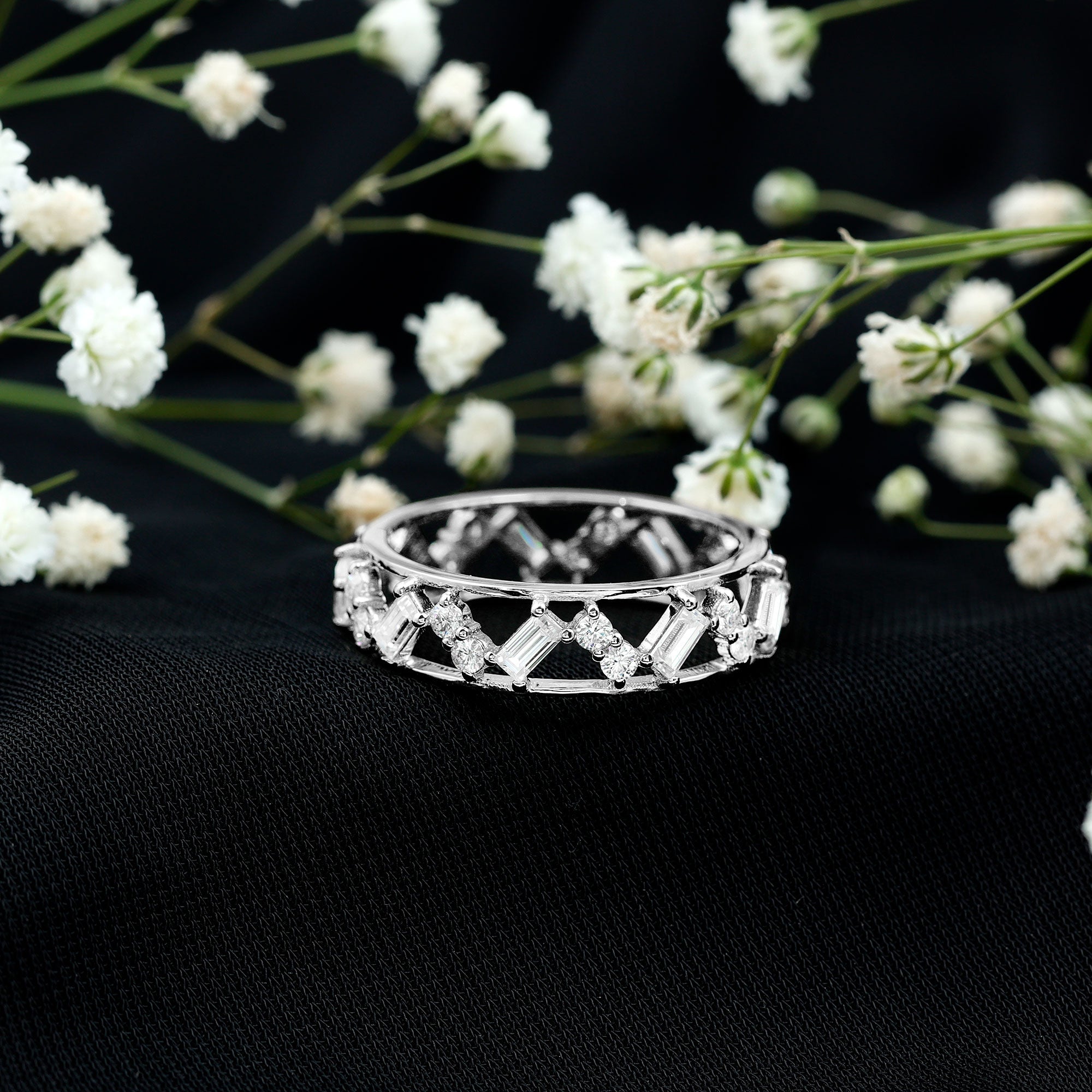 Certified Moissanite Zig Zag Eternity Band for Women D-VS1 - Rosec Jewels