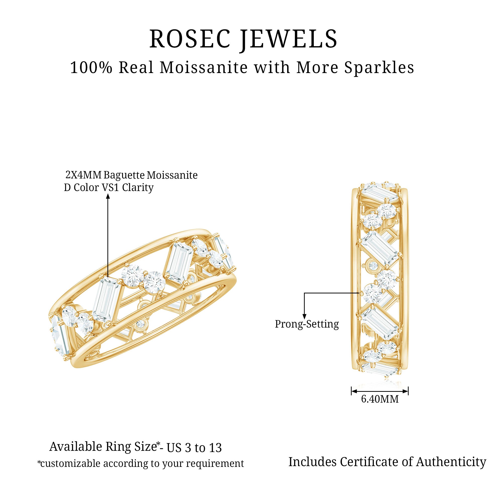 Certified Moissanite Zig Zag Eternity Band for Women D-VS1 - Rosec Jewels