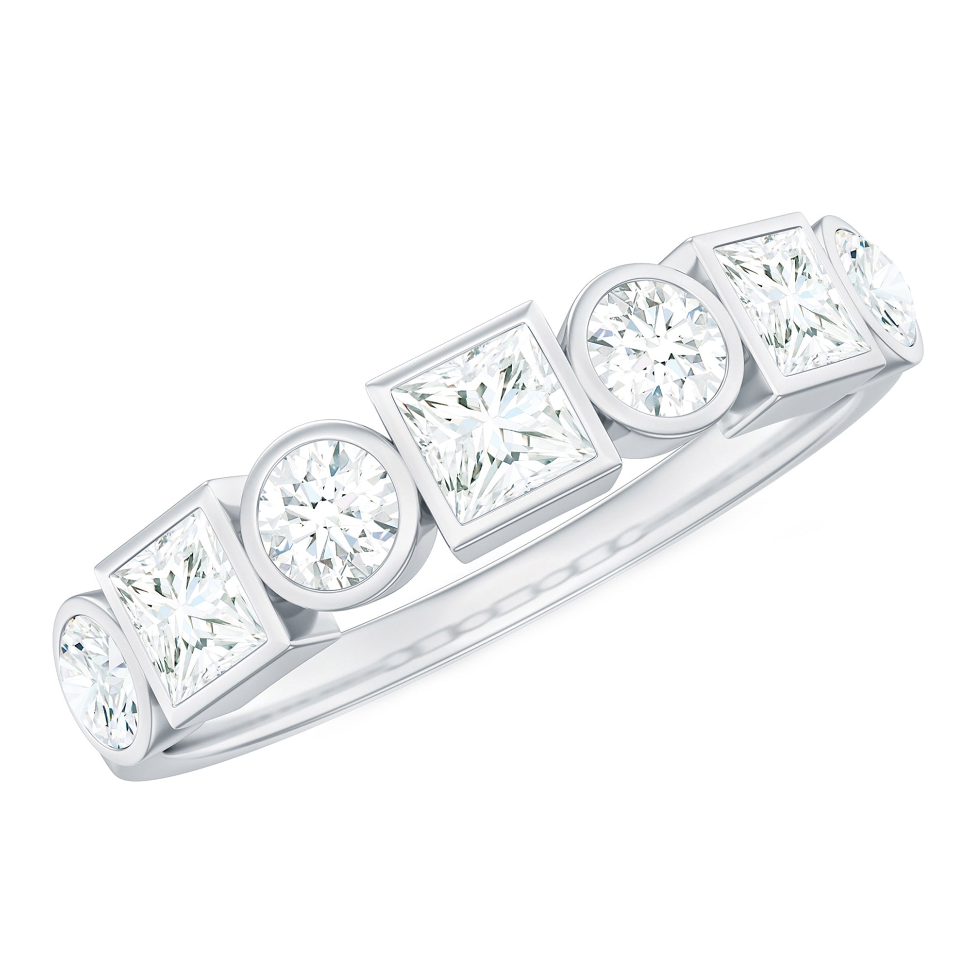 Alternate Bezel Set Moissanite Half Eternity Band Ring