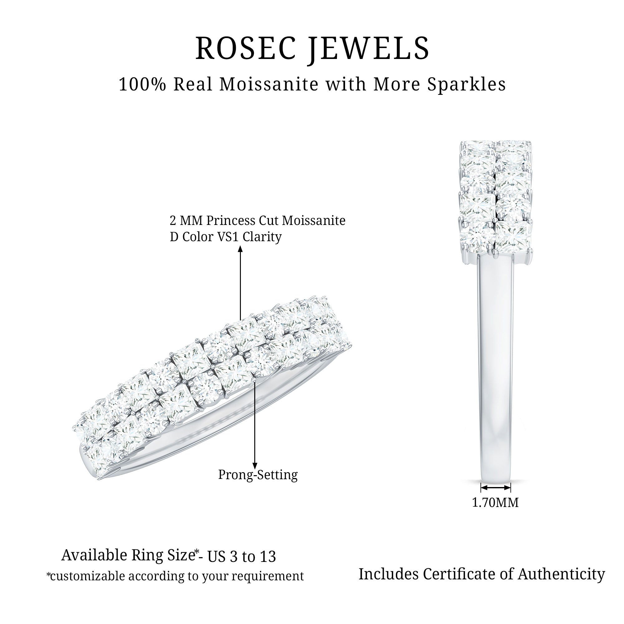 Double Row Moissanite Eternity Wedding Band D-VS1 - Rosec Jewels