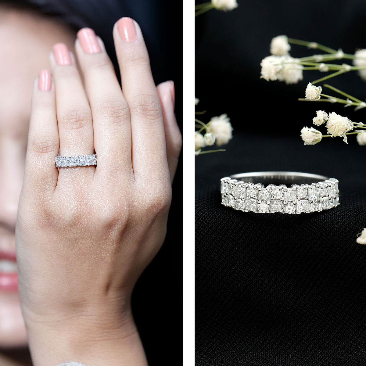 Double Row Moissanite Eternity Wedding Band D-VS1 - Rosec Jewels