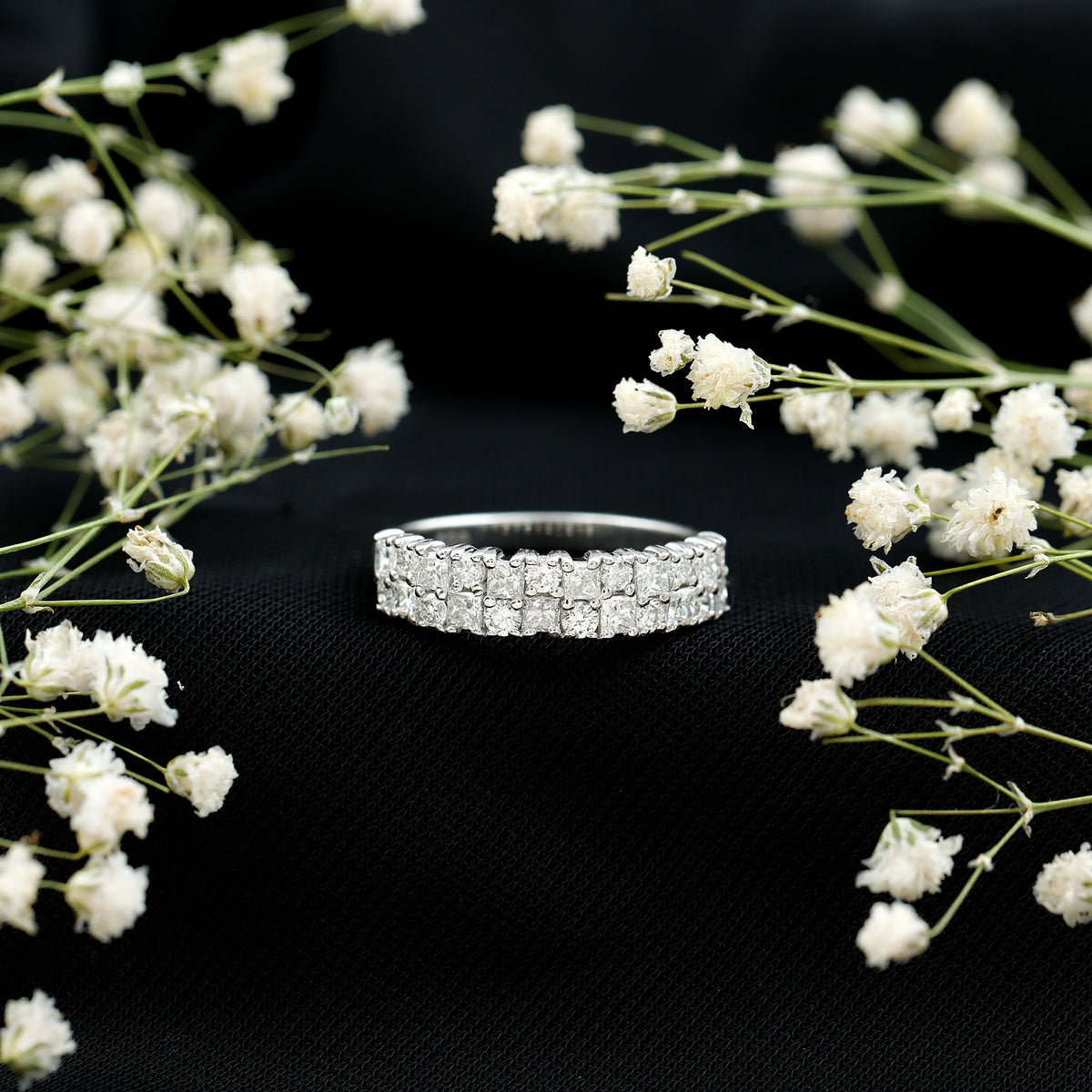 Double Row Moissanite Eternity Wedding Band D-VS1 - Rosec Jewels