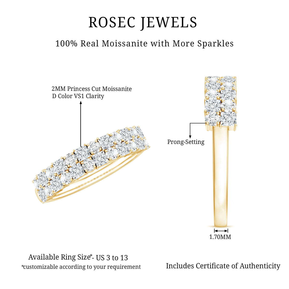 Double Row Moissanite Eternity Wedding Band D-VS1 - Rosec Jewels