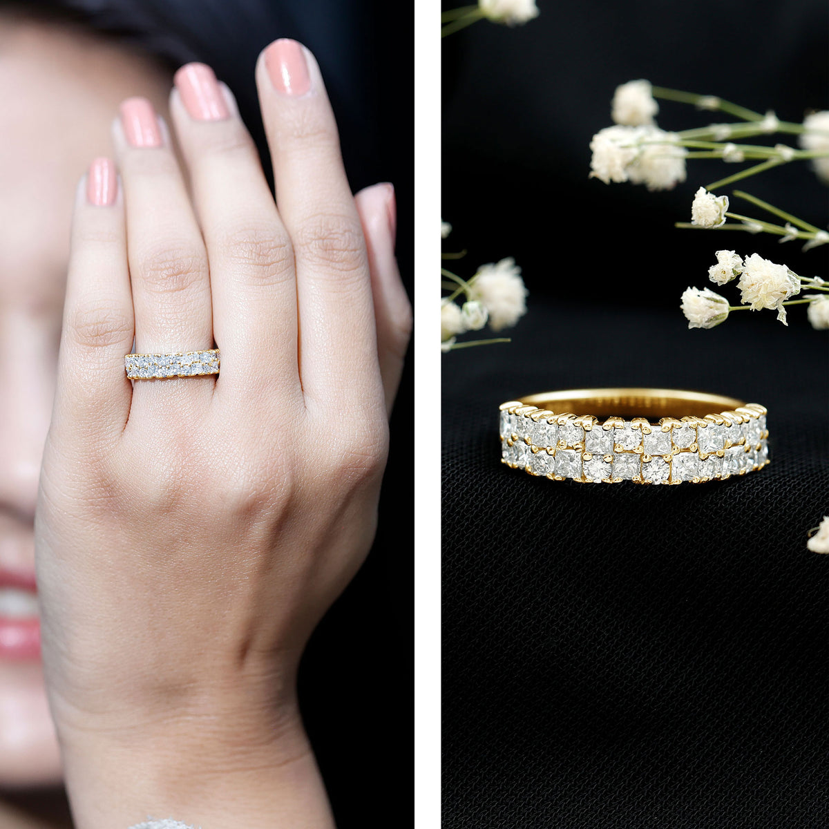 Double Row Moissanite Eternity Wedding Band D-VS1 - Rosec Jewels