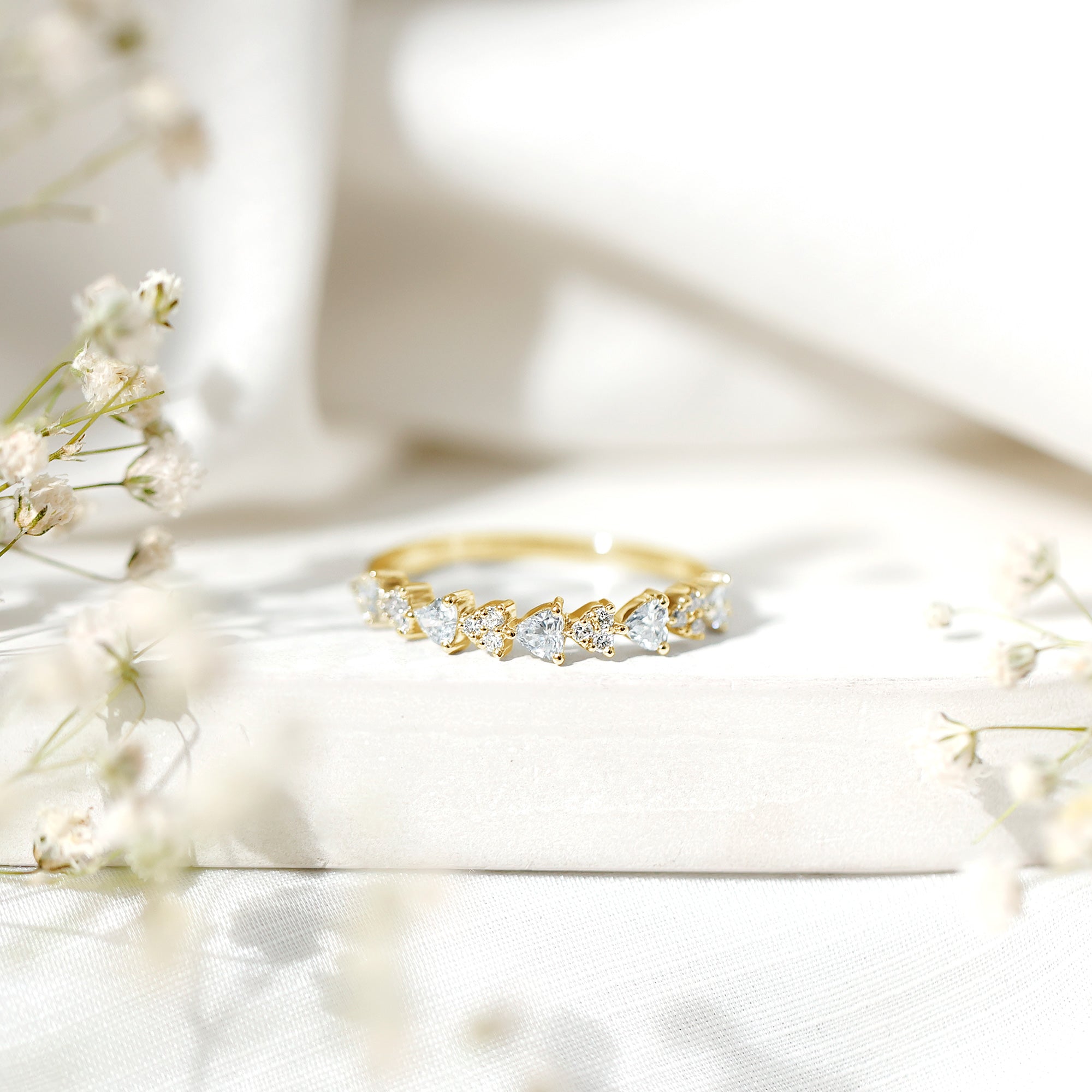 Simulated Diamond Heart Shape Half Eternity Ring AAAA - Rosec Jewels