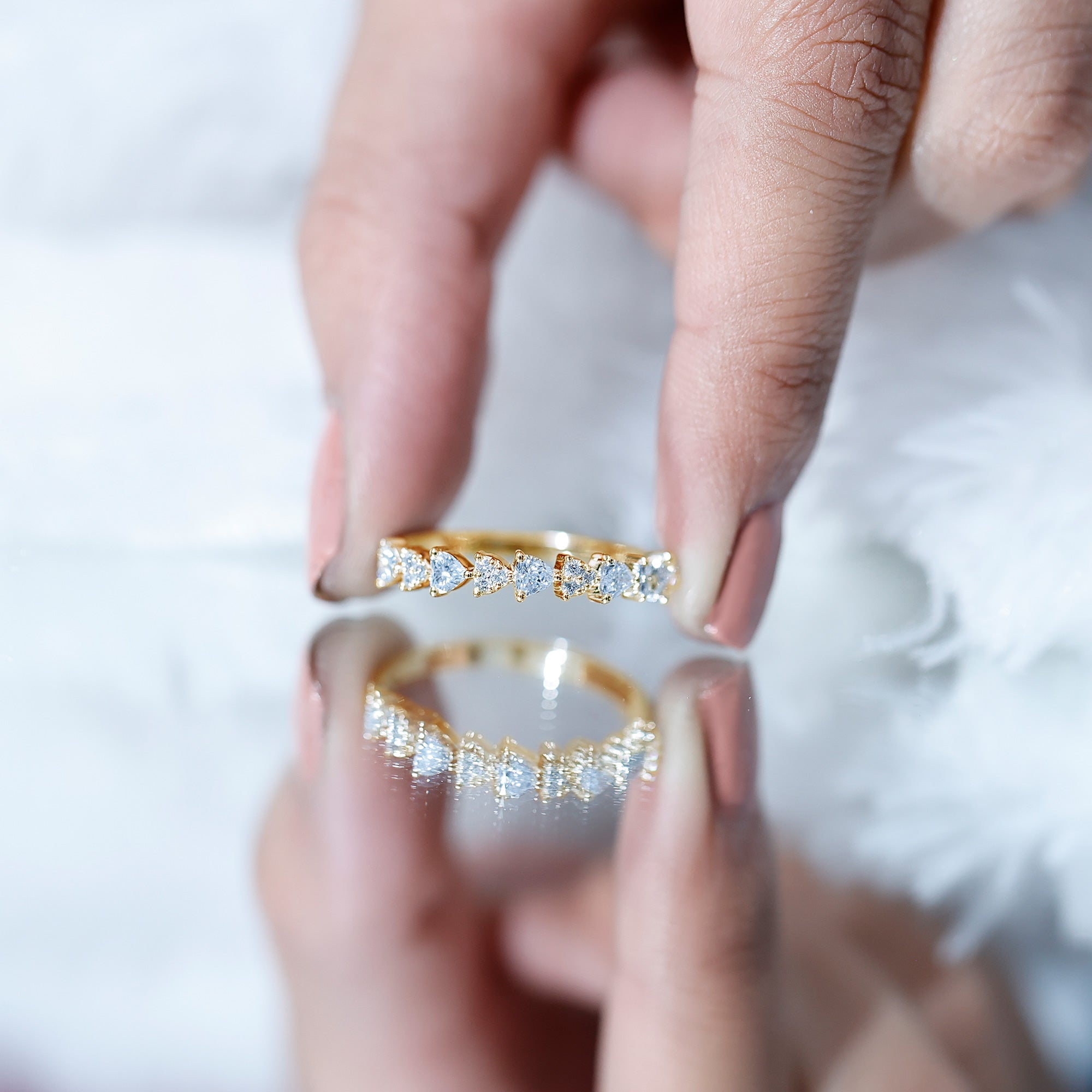 Simulated Diamond Heart Shape Half Eternity Ring AAAA - Rosec Jewels
