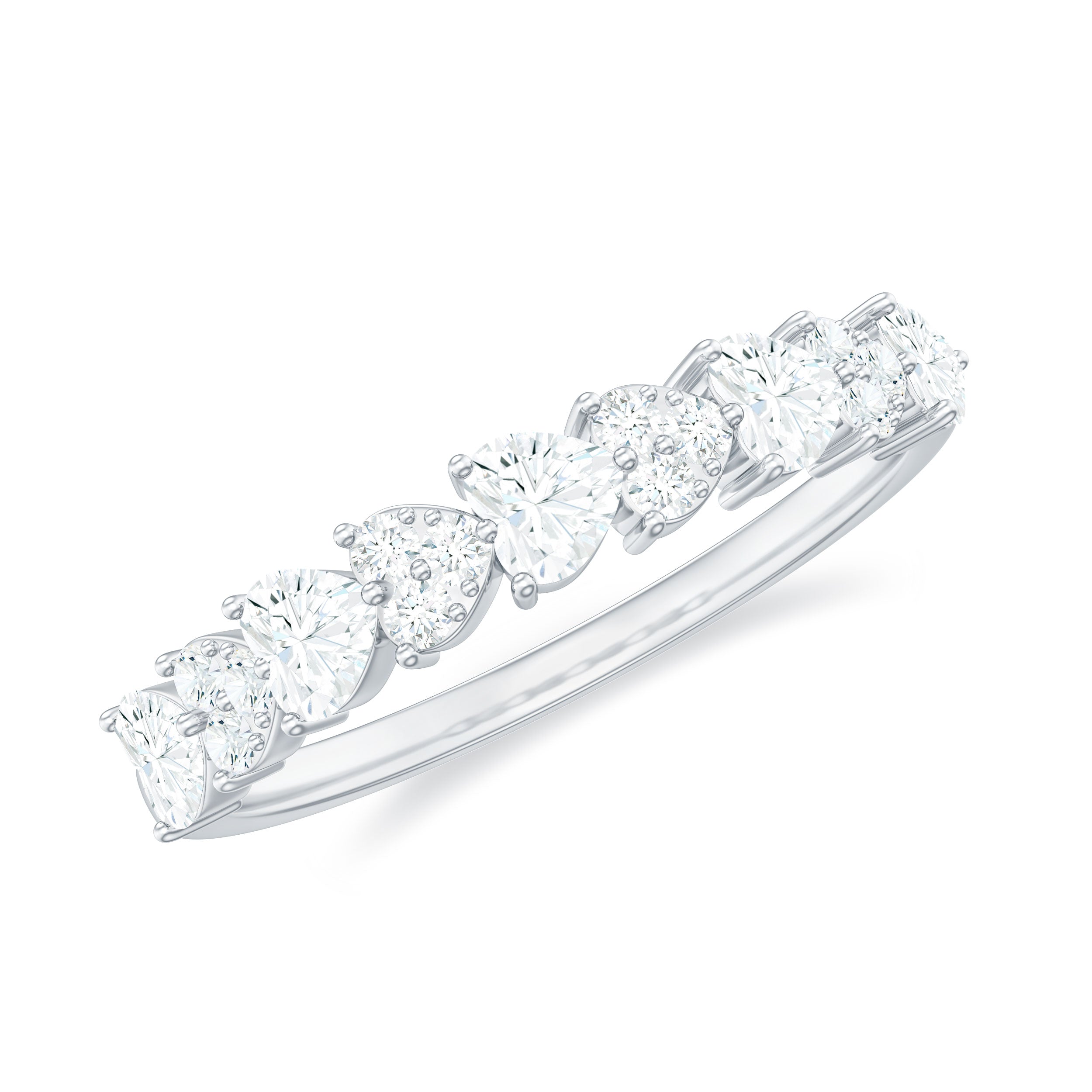 Heart Shaped Moissanite Half Eternity Band Ring