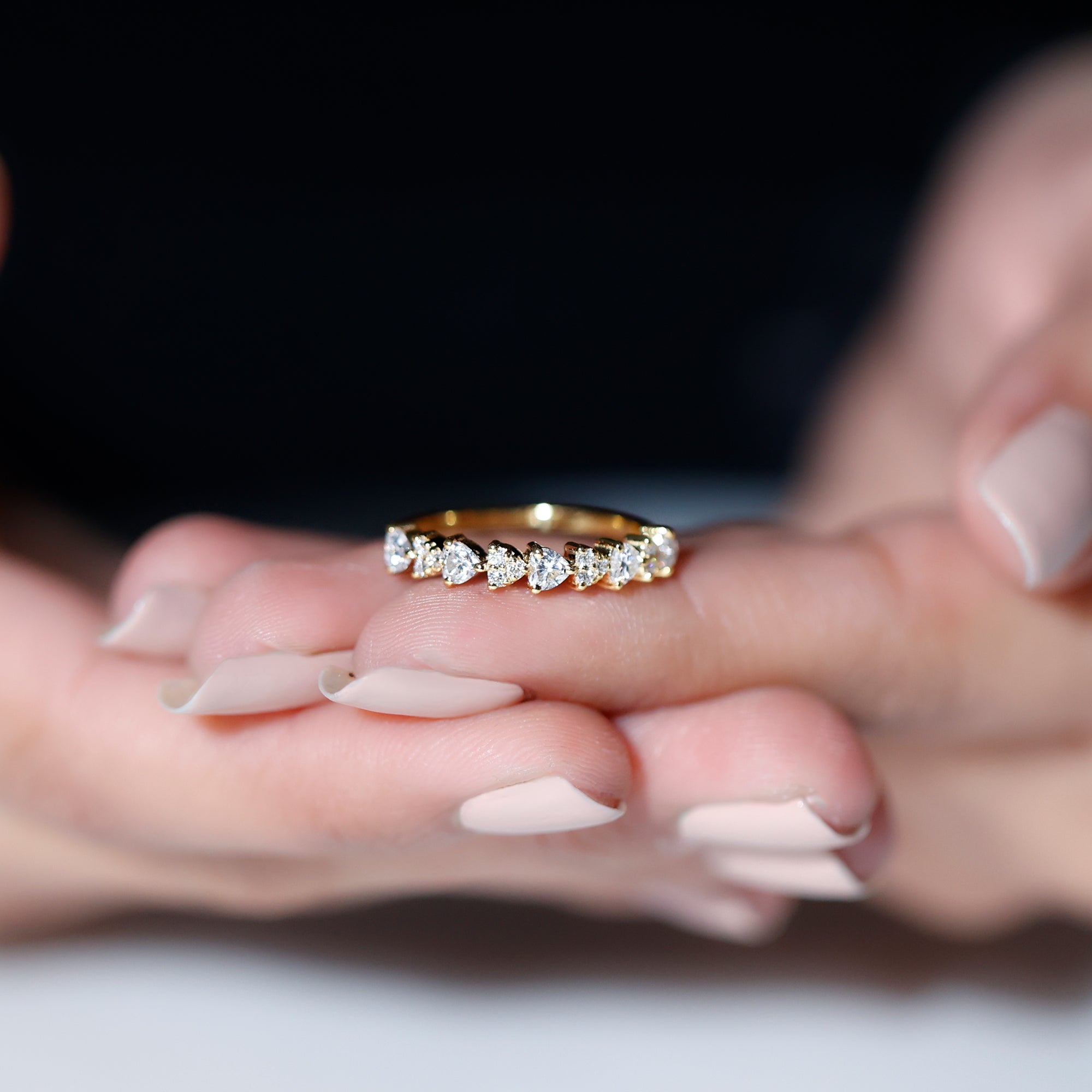 Heart Shaped Moissanite Half Eternity Band Ring D-VS1 - Rosec Jewels