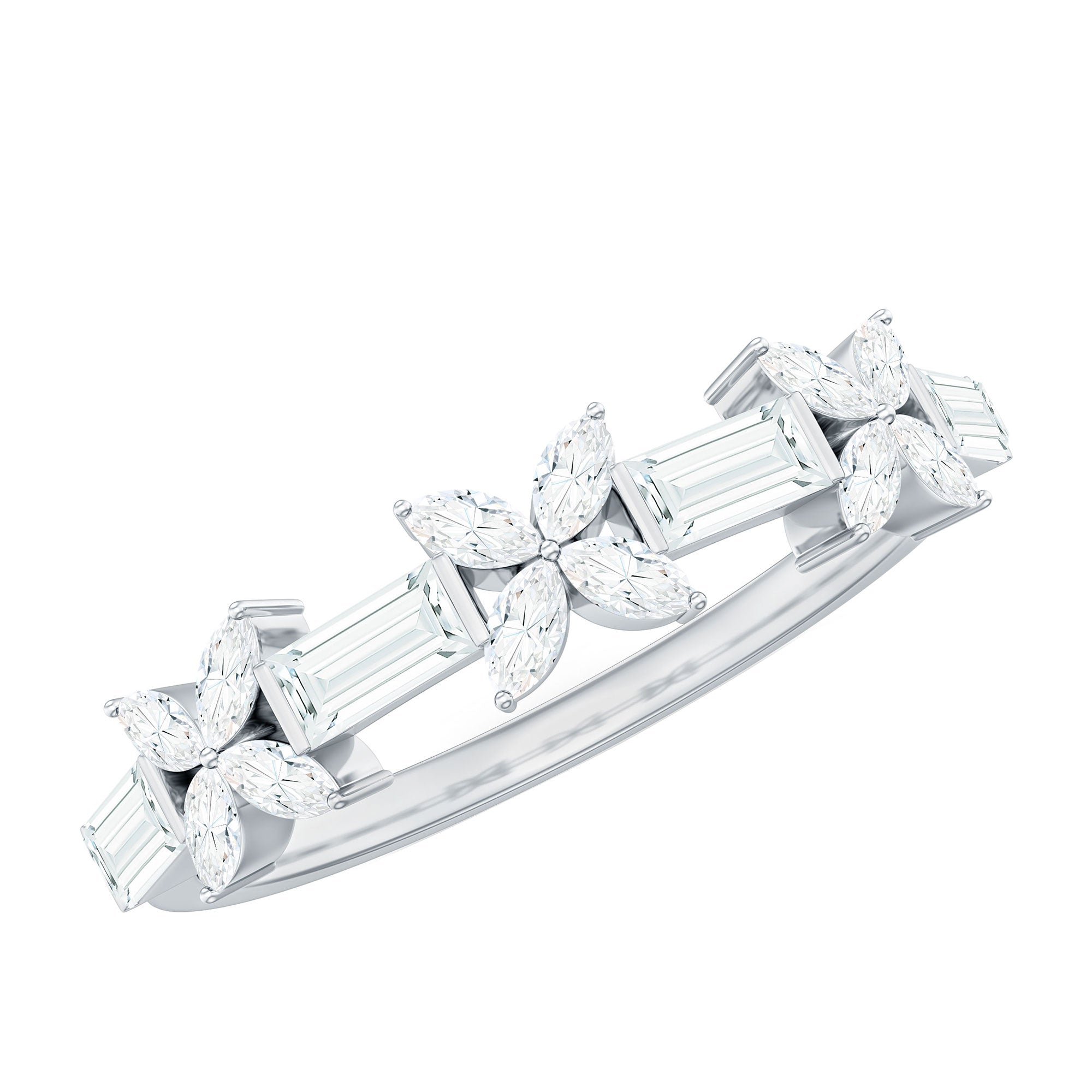 Moissanite Flower Wedding Band Ring with Certificate D-VS1 - Rosec Jewels