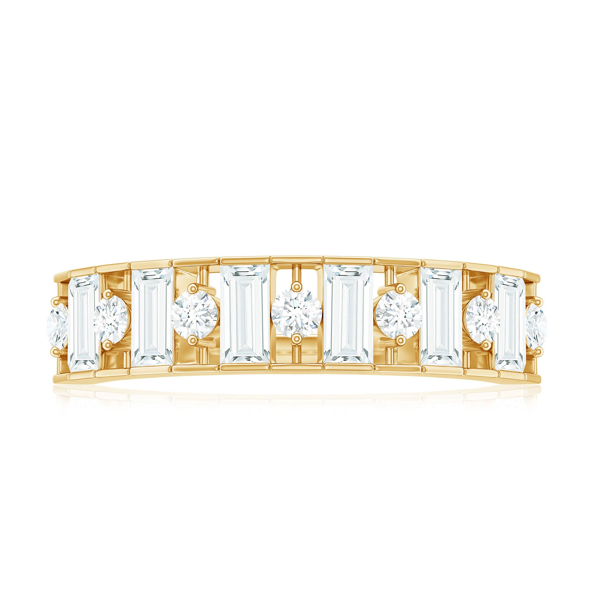 Baguette and Round Cut Moissanite Stackable Eternity Band D-VS1 - Rosec Jewels
