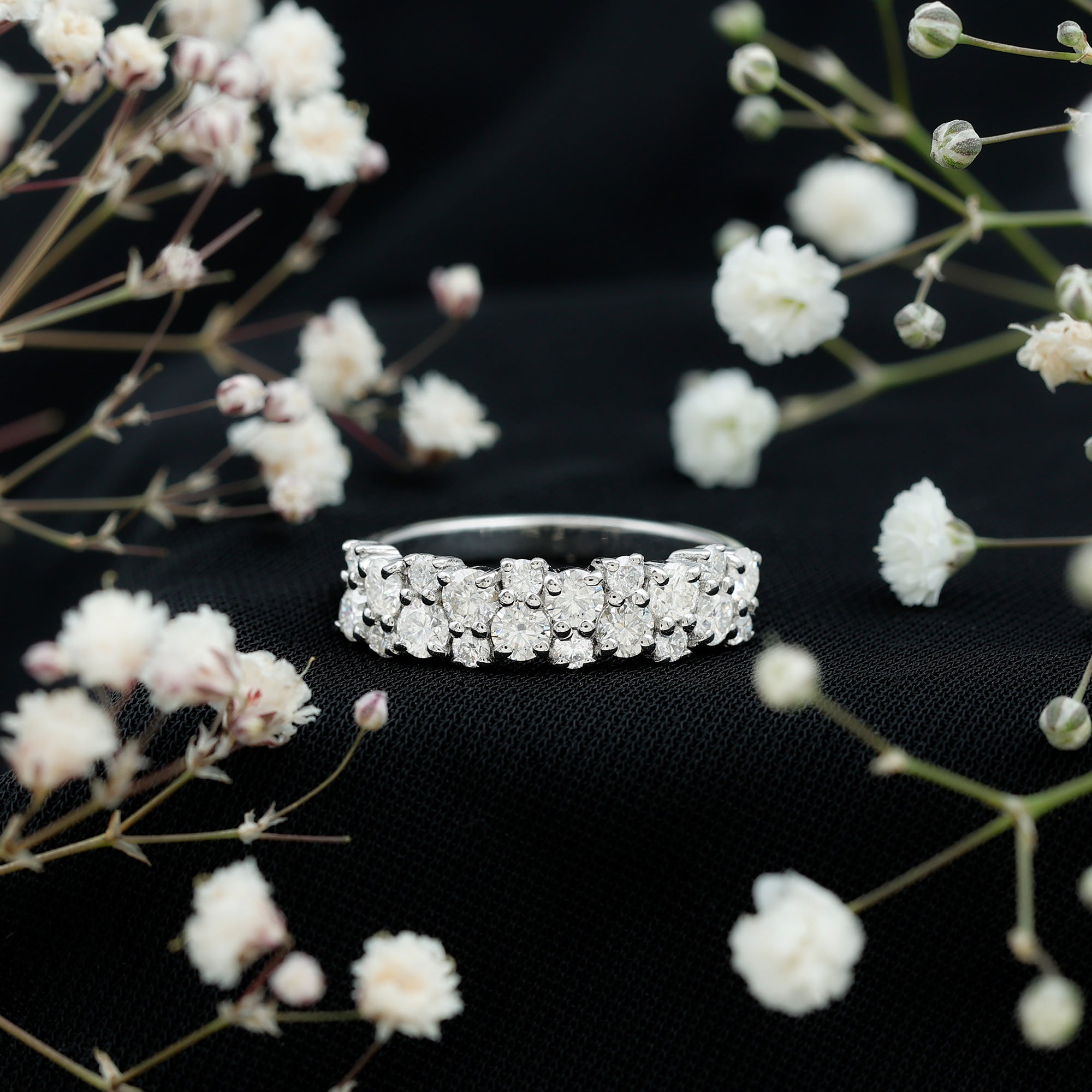 1.50 CT Round Cubic Zirconia Cluster Half Eternity Ring AAAA - Rosec Jewels