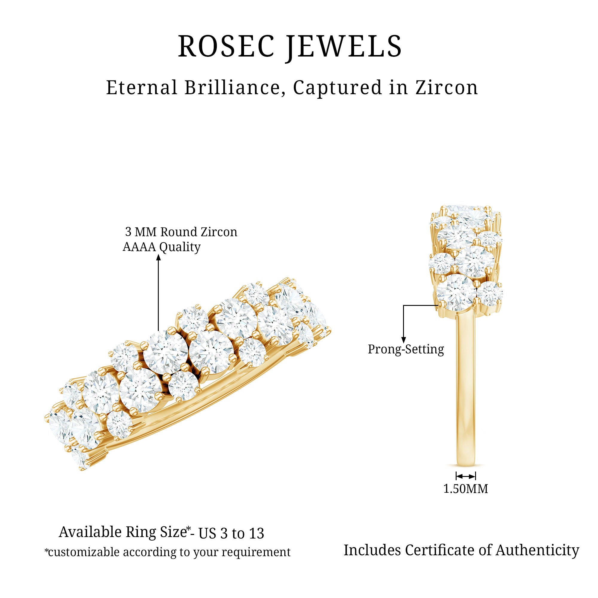 1.50 CT Round Cubic Zirconia Cluster Half Eternity Ring AAAA - Rosec Jewels