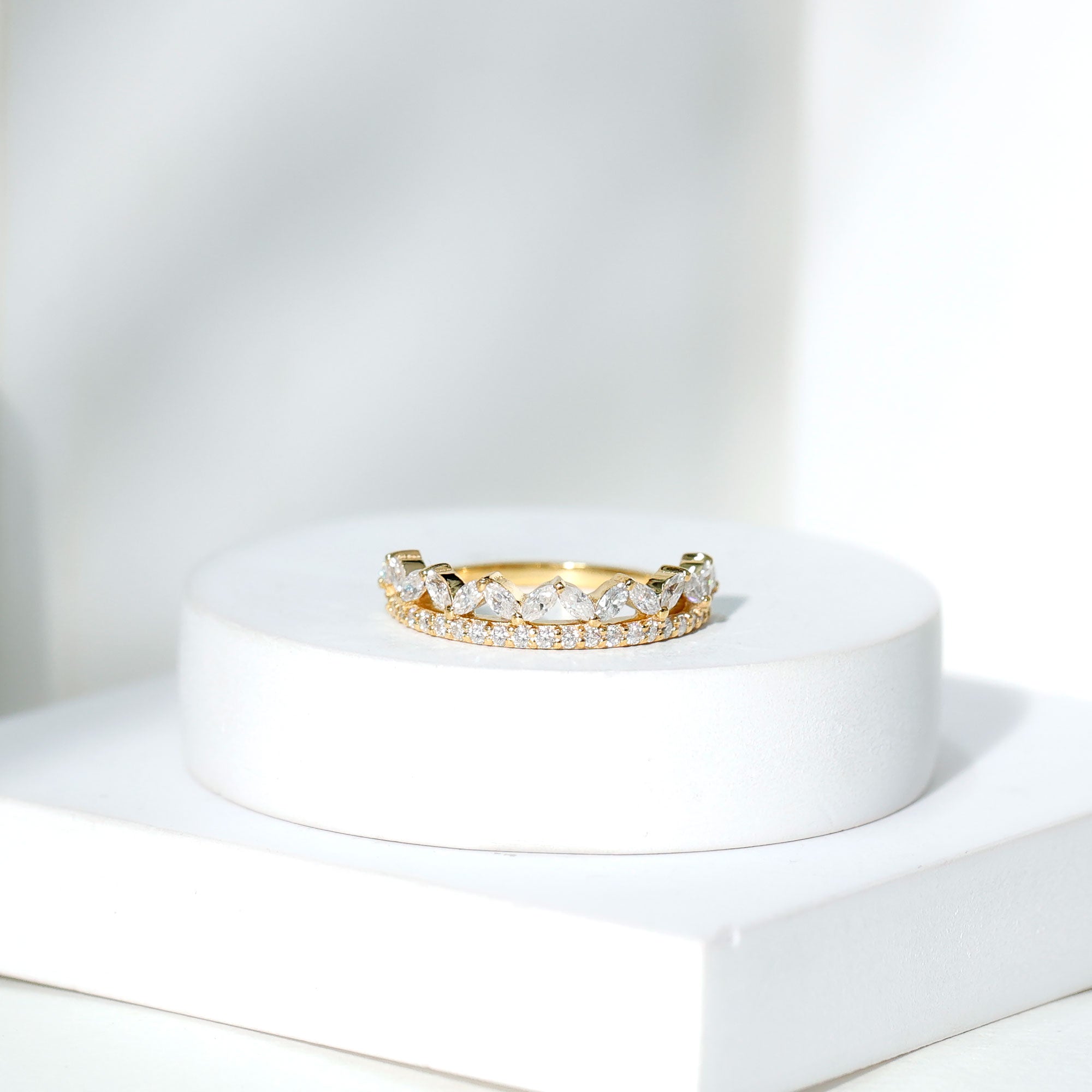 Certified Moissanite Half Eternity Wedding Band in Crown Style D-VS1 - Rosec Jewels