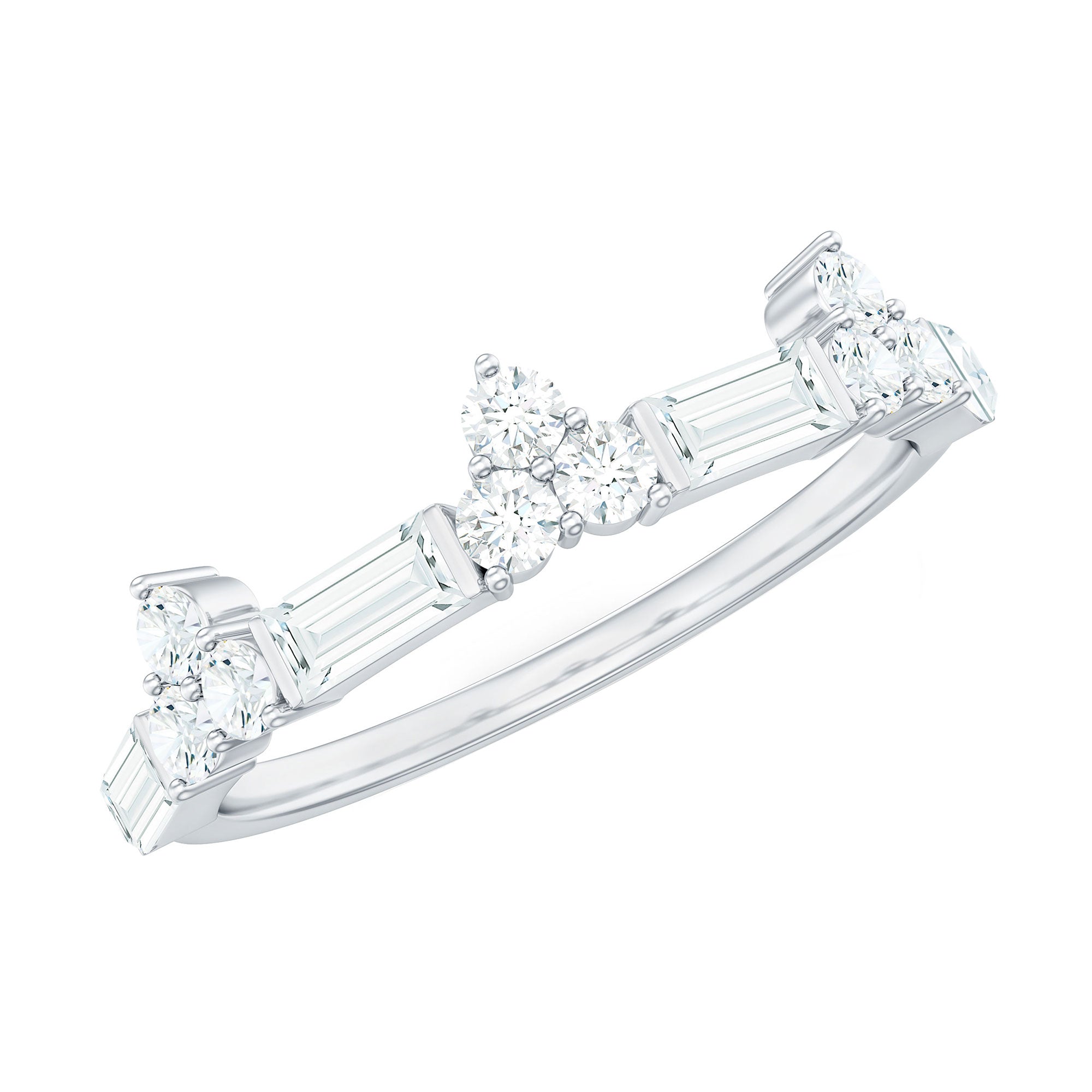 Certified Baguette and Round Moissanite Half Eternity Ring D-VS1 - Rosec Jewels