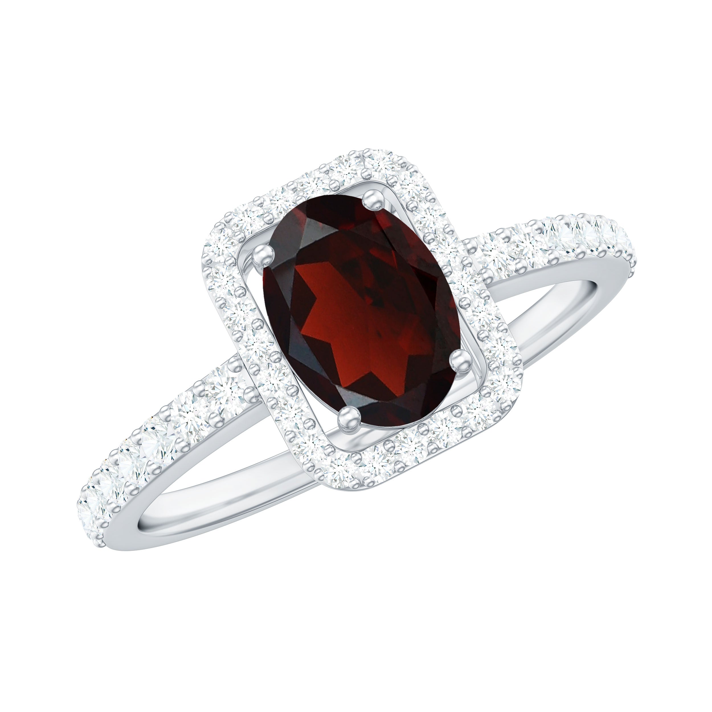 Classic 6X8mm Garnet Oval Engagement Ring with Diamond Halo