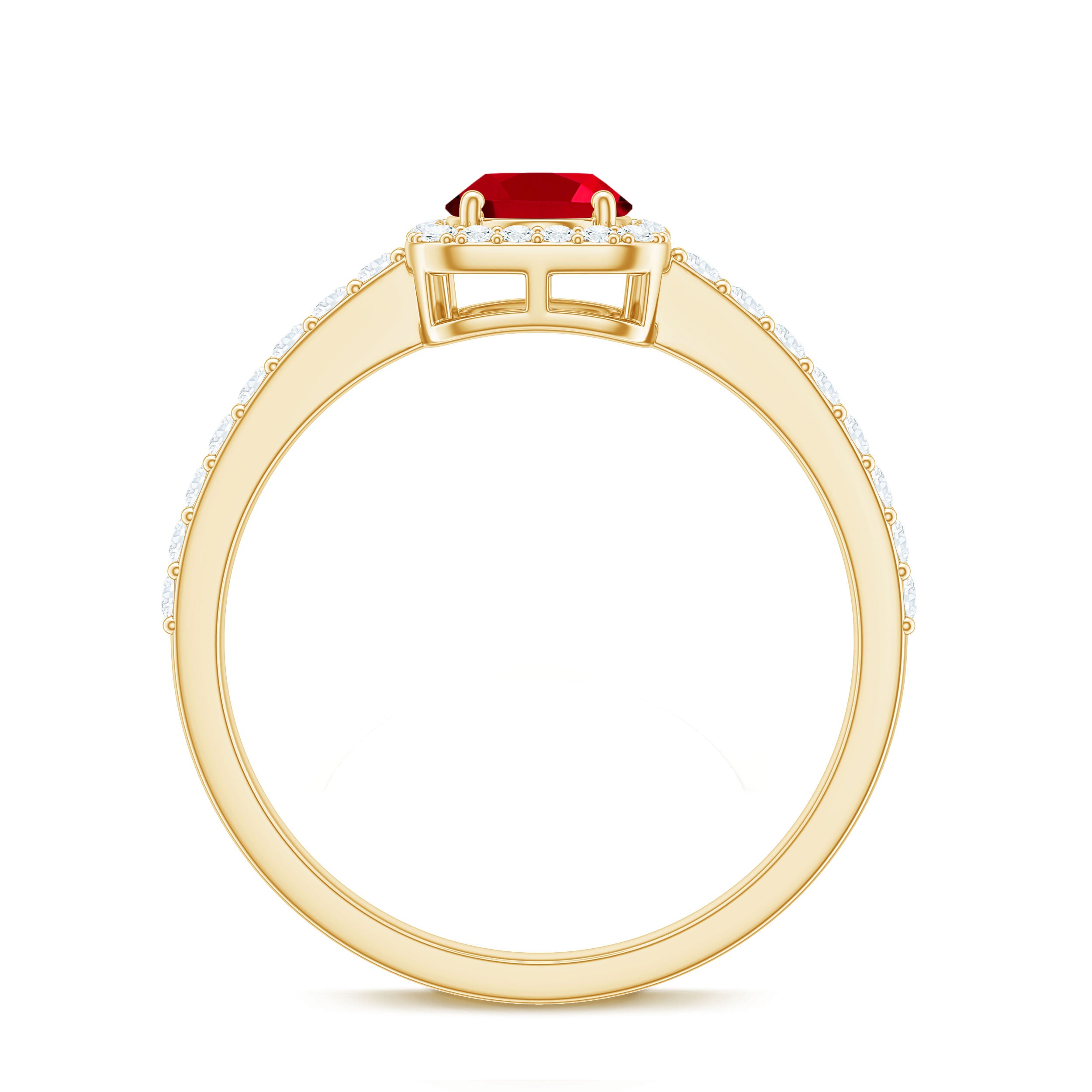 Oval Cut Lab Created Ruby and Diamond Halo Engagement Ring AAAA - Rosec Jewels