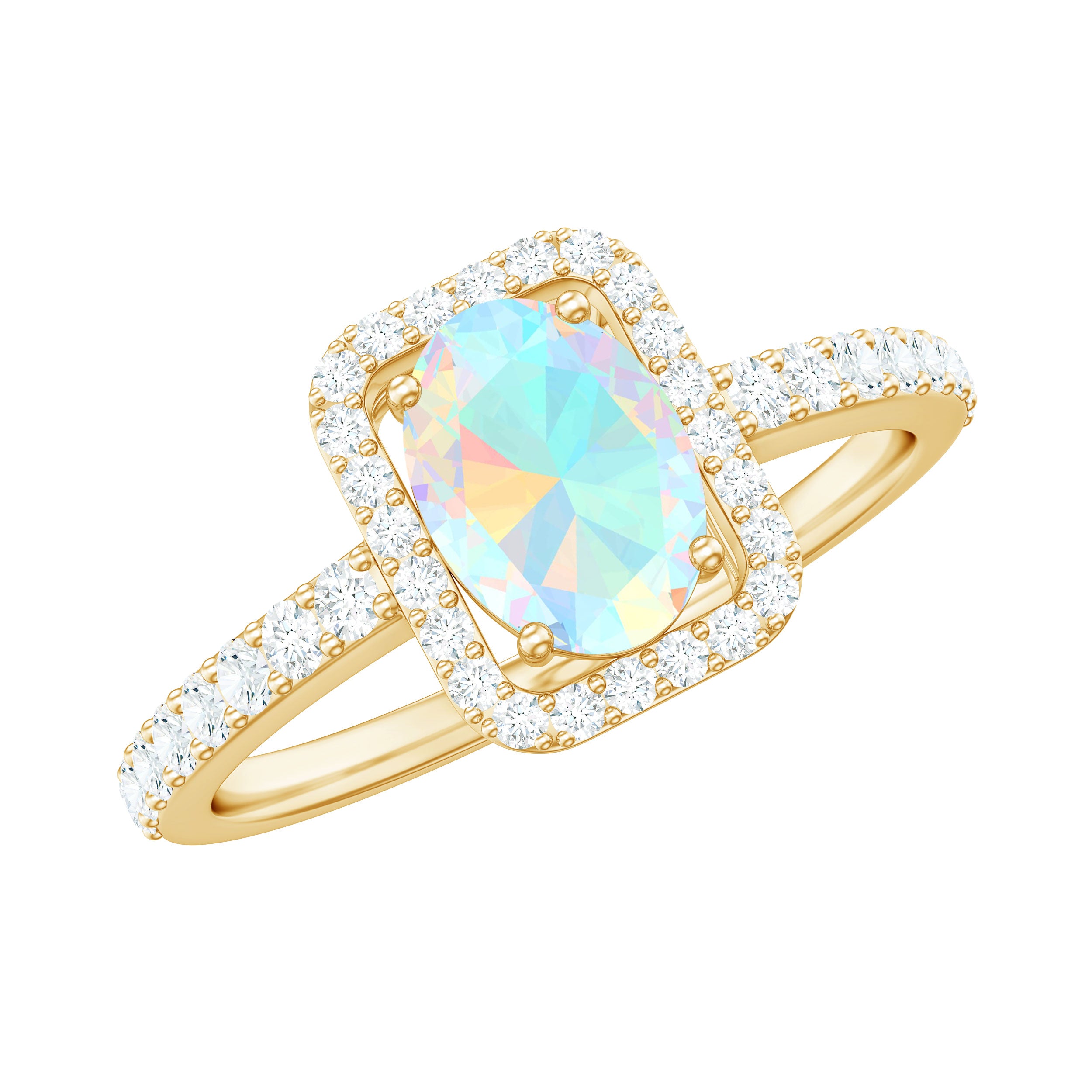 Classic Ethiopian Opal Oval Engagement Ring with Diamond Halo AAA - Rosec Jewels